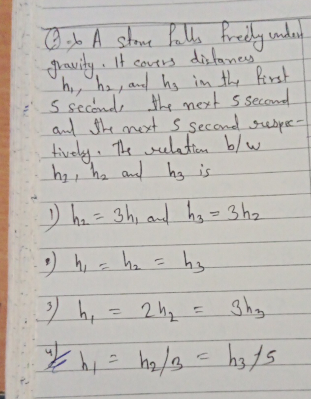 (3): A storm falls fred under gravity. It covers distances
h1​,h2​, an