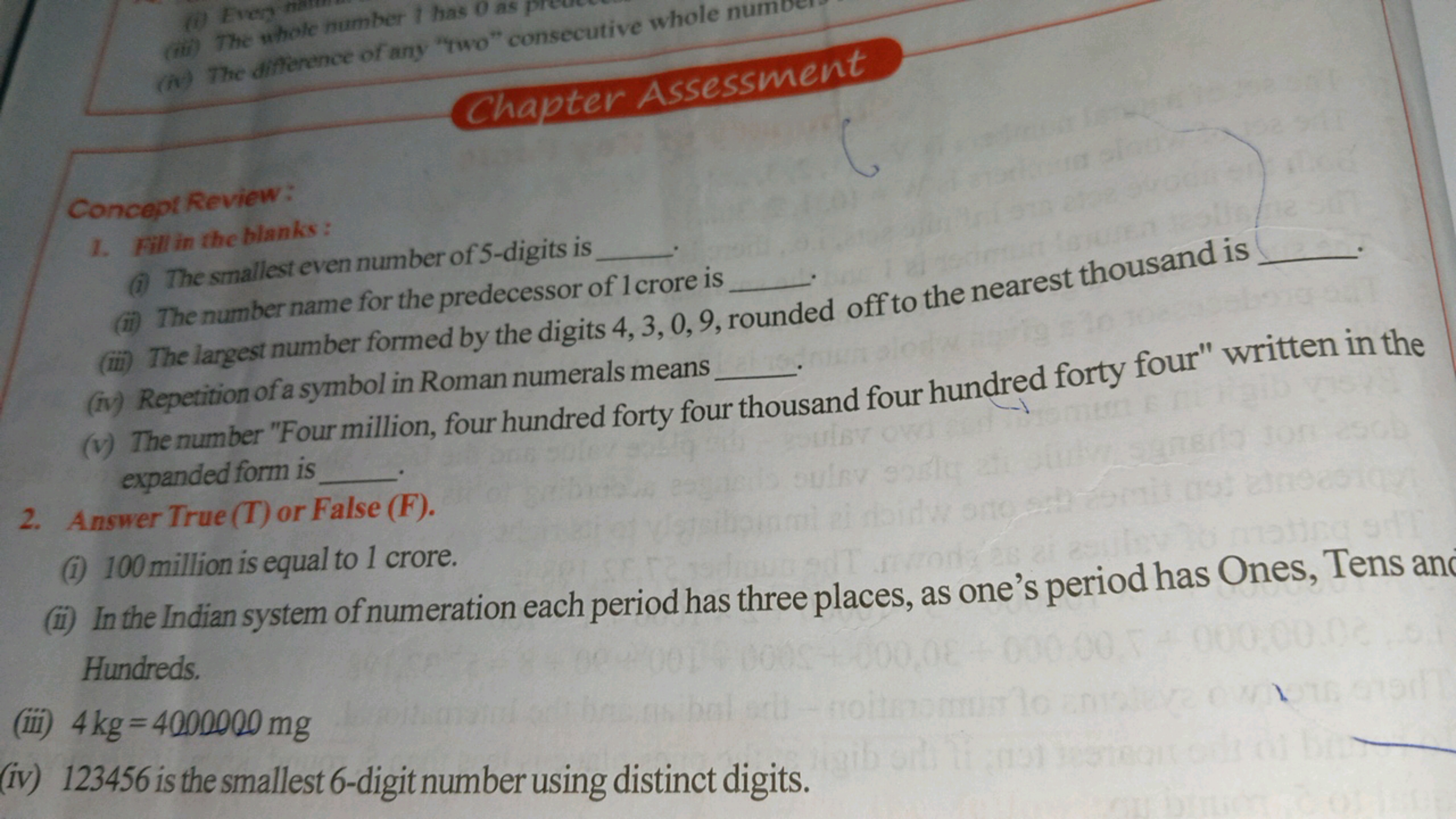 Chapter Assessment

Concept Review:
1. Fill in the blanks :
(i) The sm