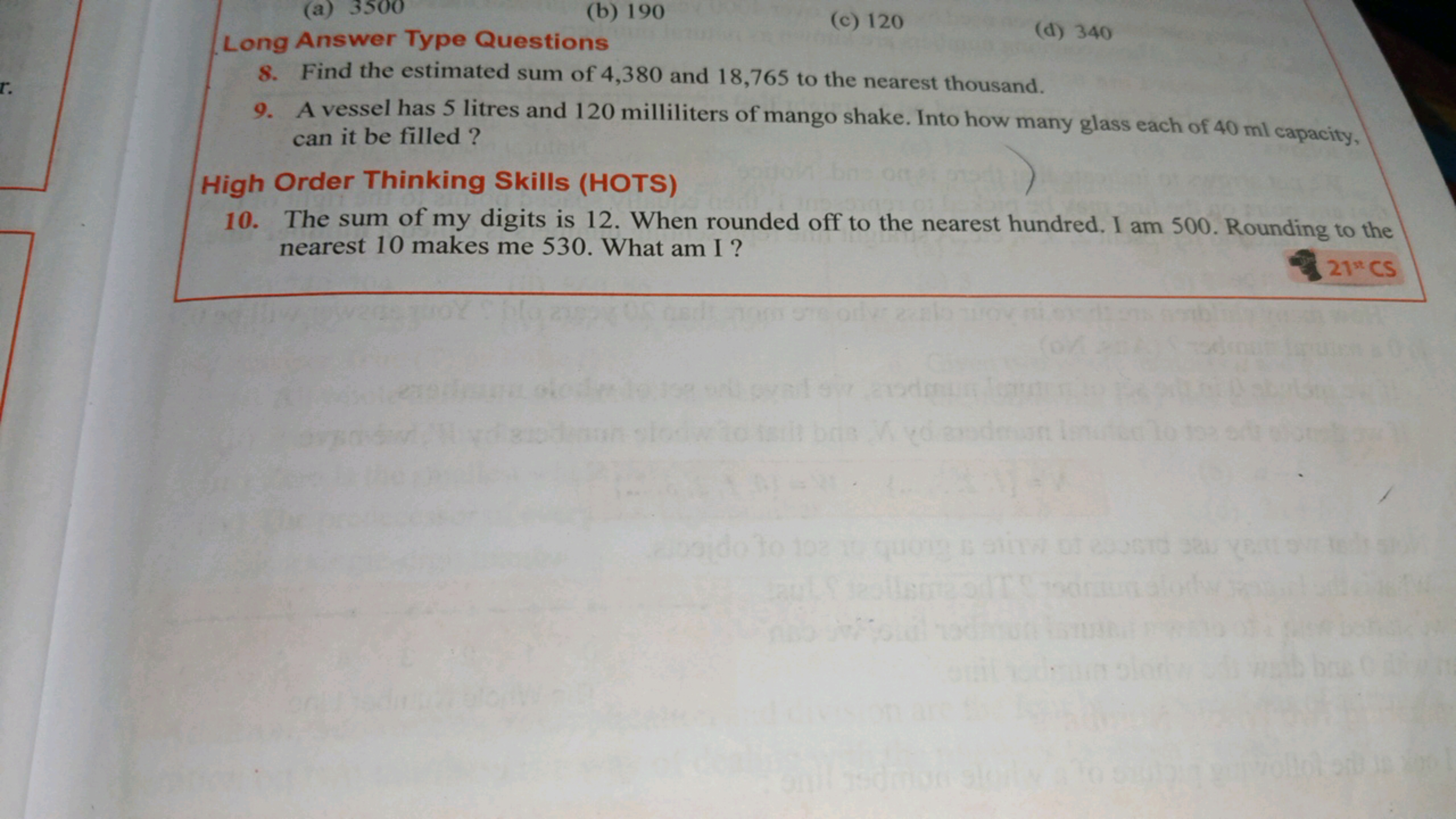 (a) 3500
(b) 190
Long Answer Type Questions
(c) 120
(d) 340
8. Find th