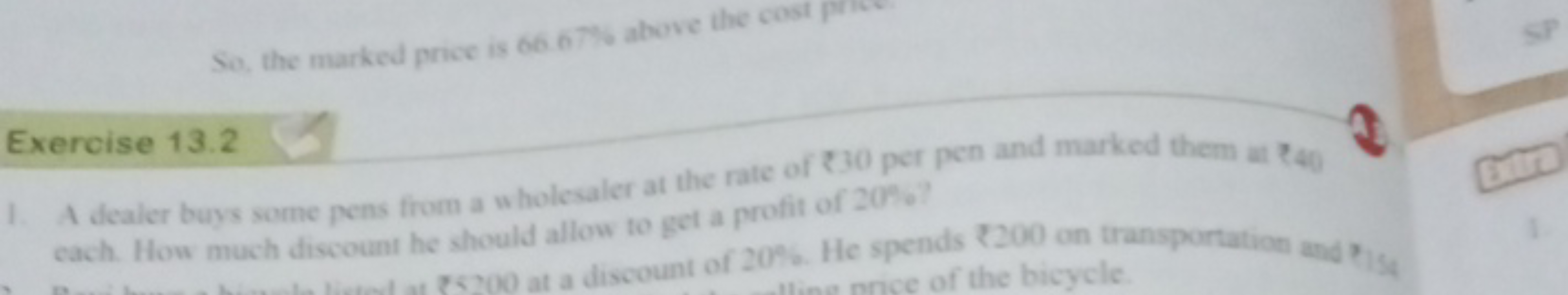 So, the marked price is 66.67% above the cost prov

Exercise 13.2
1 I 