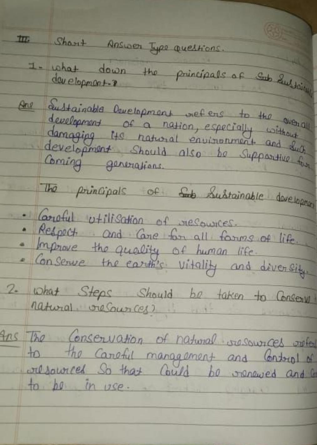 III. Short Answer Type questions.
1. What down the principals of sub s