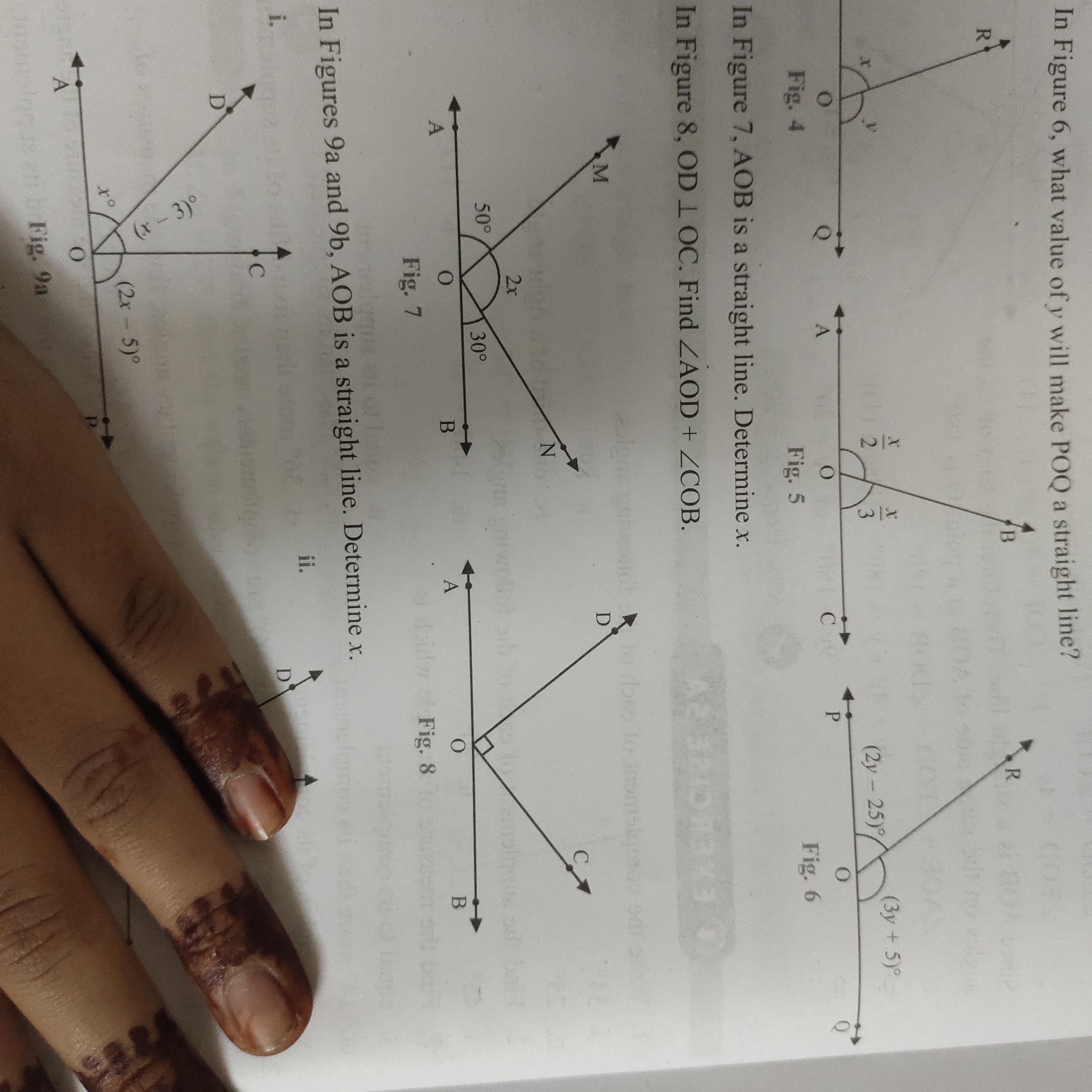 In Figure 6 , what value of y will make POQ a straight line?

Fig. 4
F