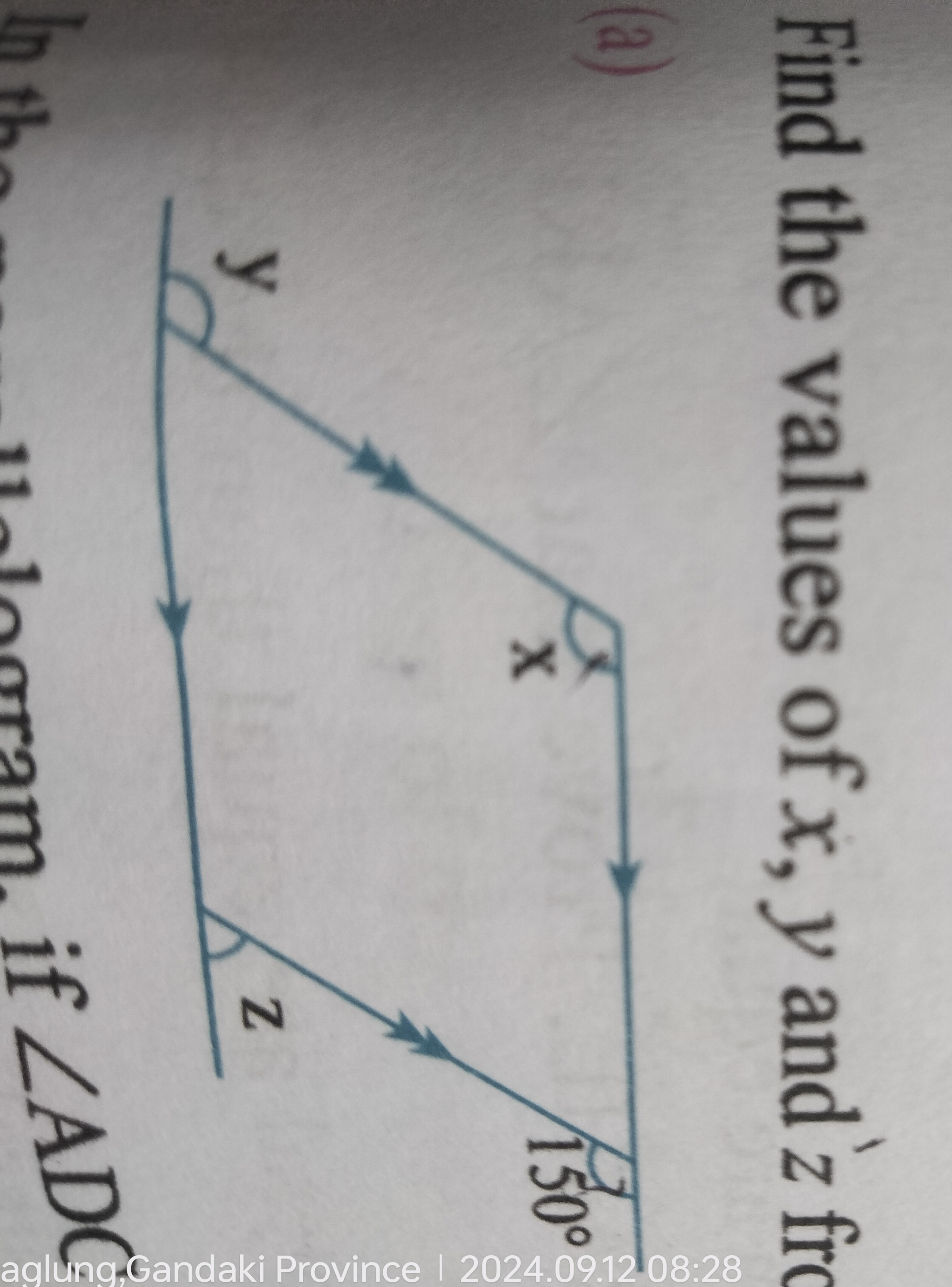 Find the values of x,y and z f
(a)
if ∠ADC