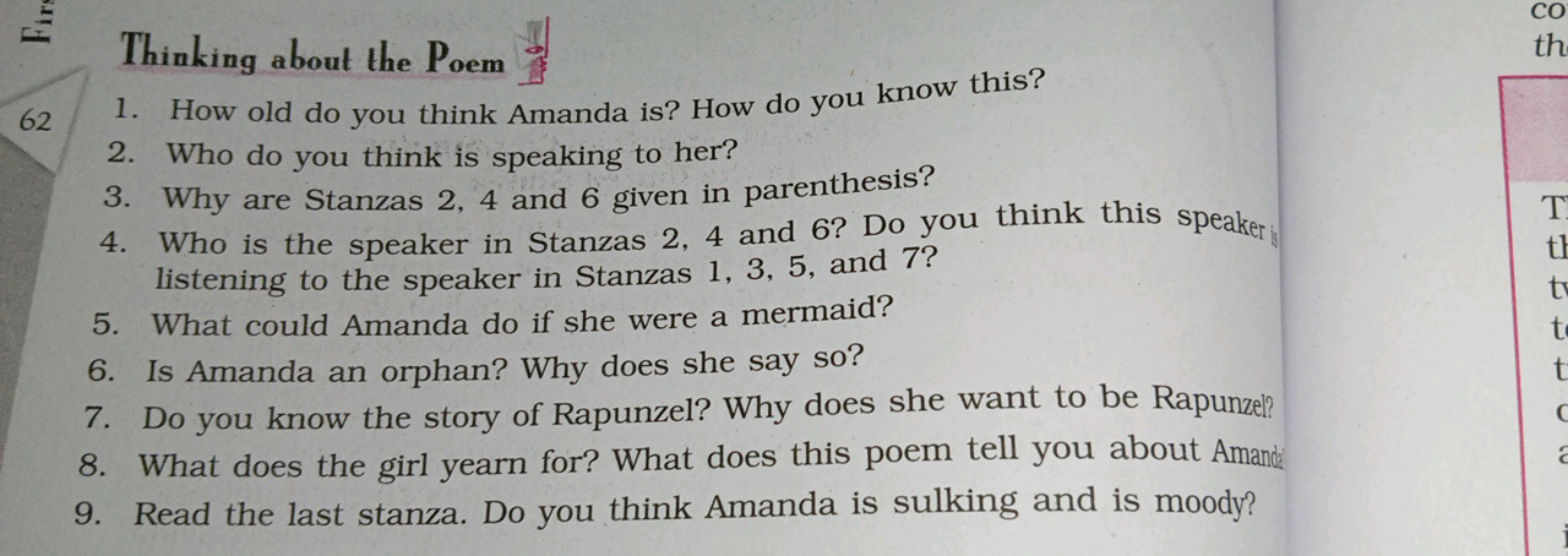 Thinking about the Poem
1. How old do you think Amanda is? How do you 