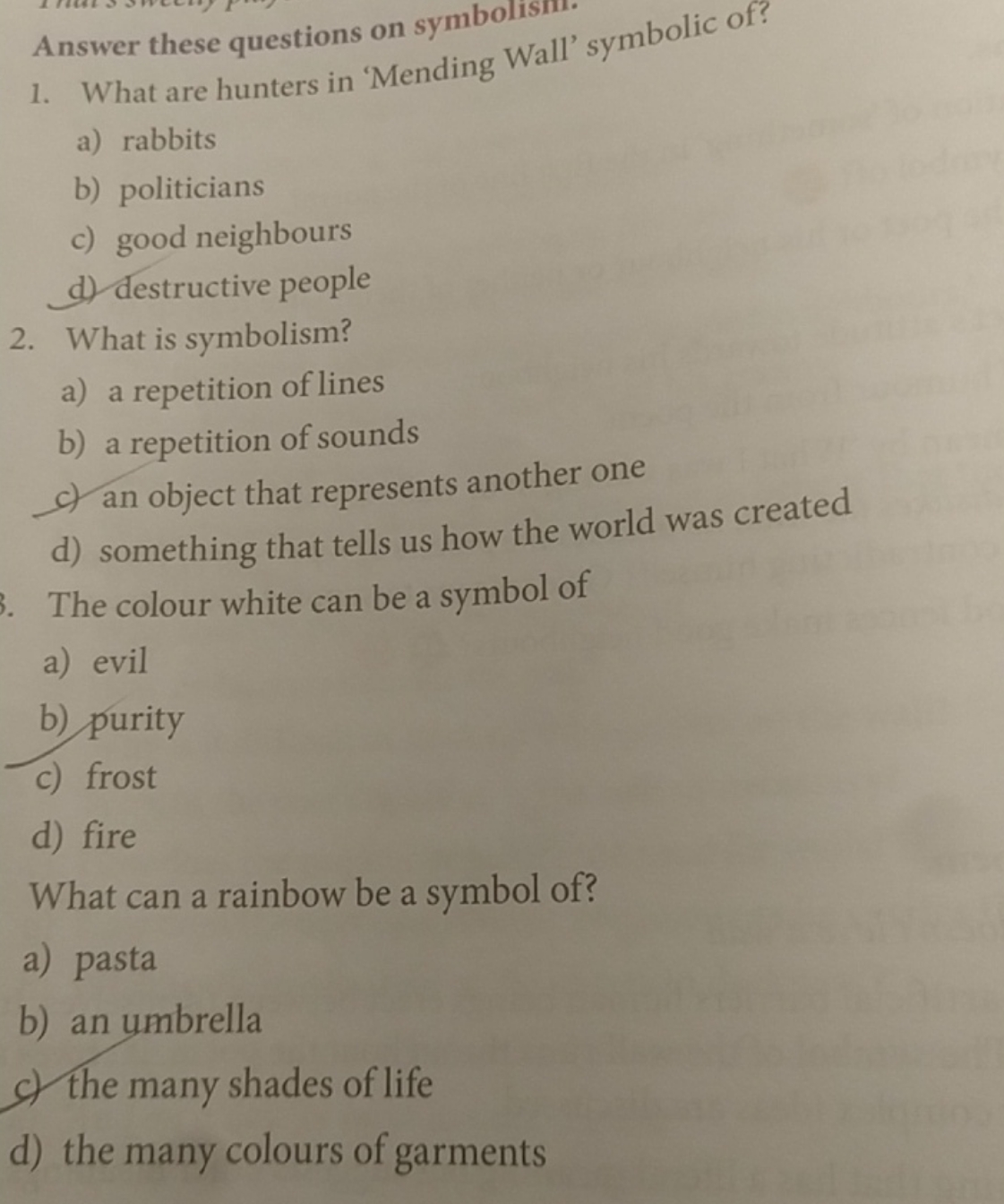 Answer these questions on symbolisin.
1. What are hunters in 'Mending 