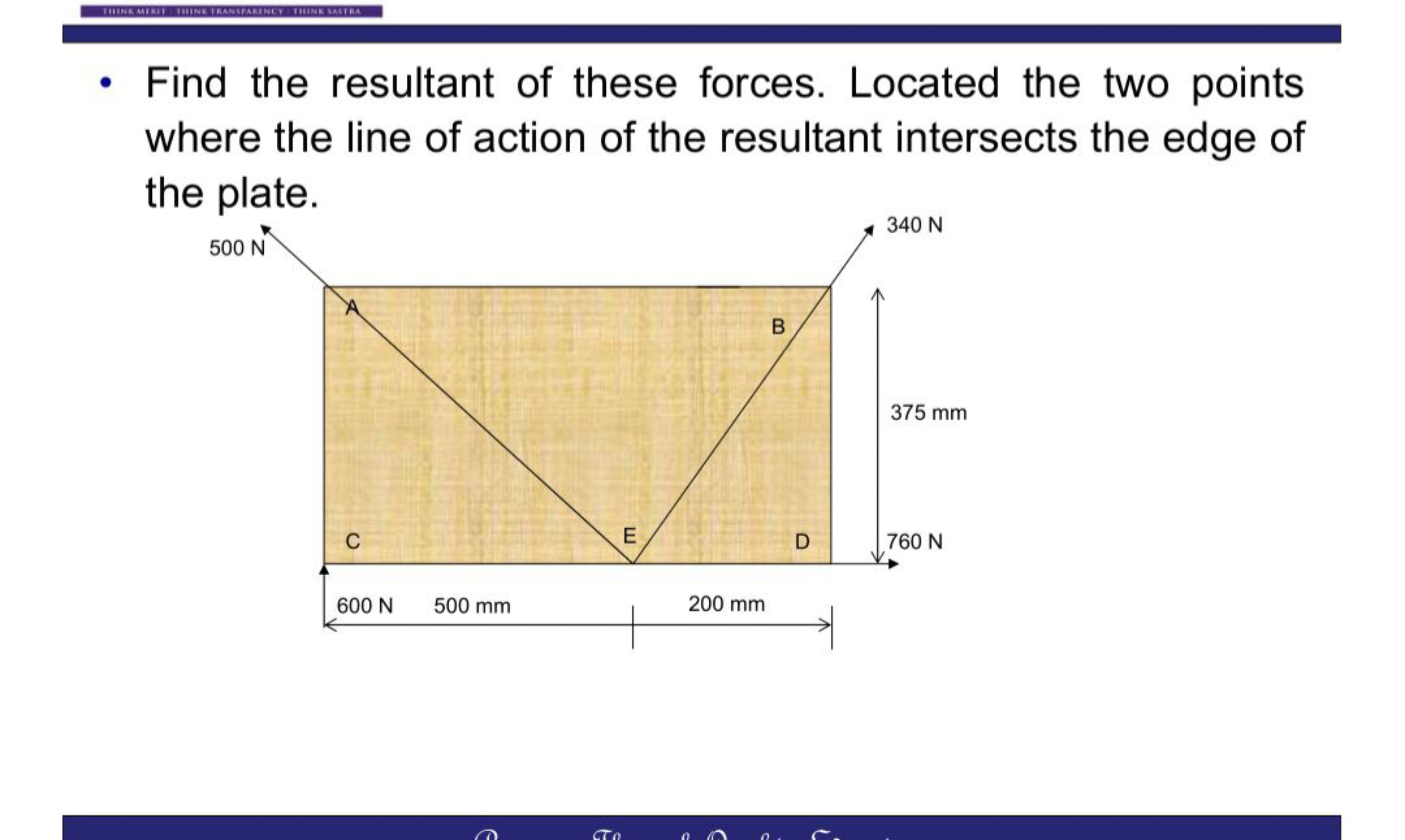 - Find the resultant of these forces. Located the two points where the