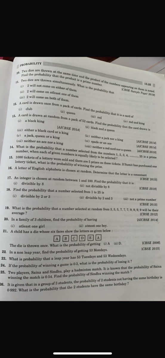 ROBABILITY
(i) 2 will not come on either of them
15.25
(ii) 2 will com