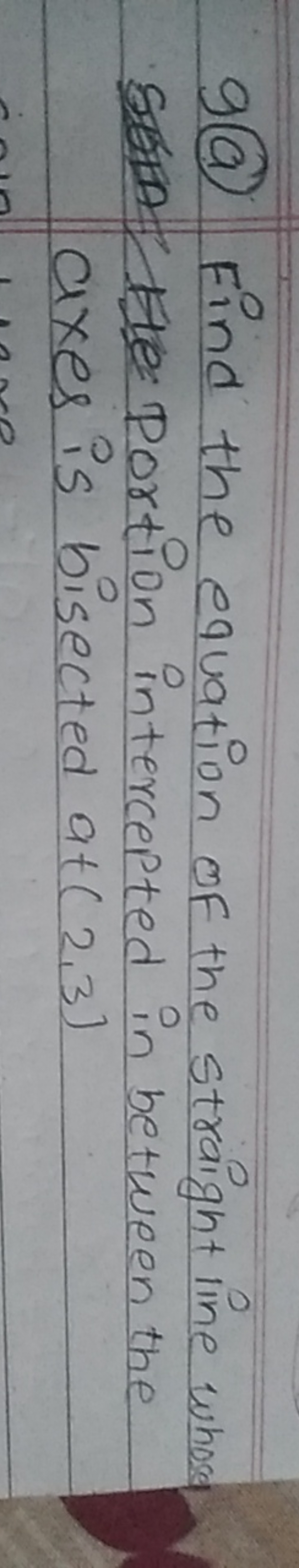 9(a) Find the equation of the straight line whose portion intercepted 