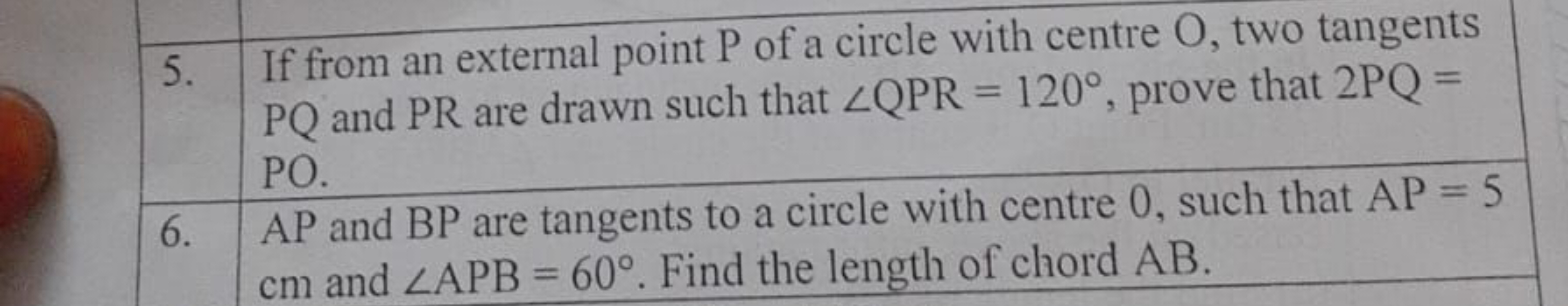 \begin{tabular} { | l | l | } 
\hline 5. If from an external point P o