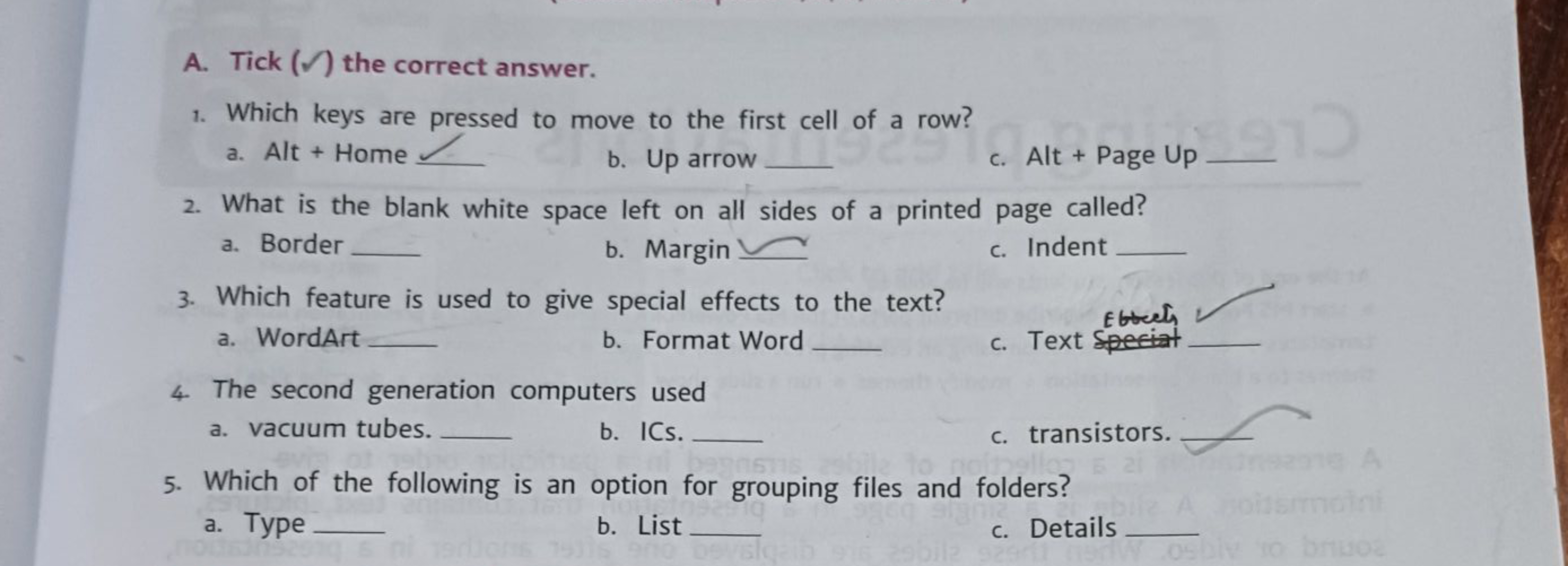 A. Tick (✓) the correct answer.
1. Which keys are pressed to move to t