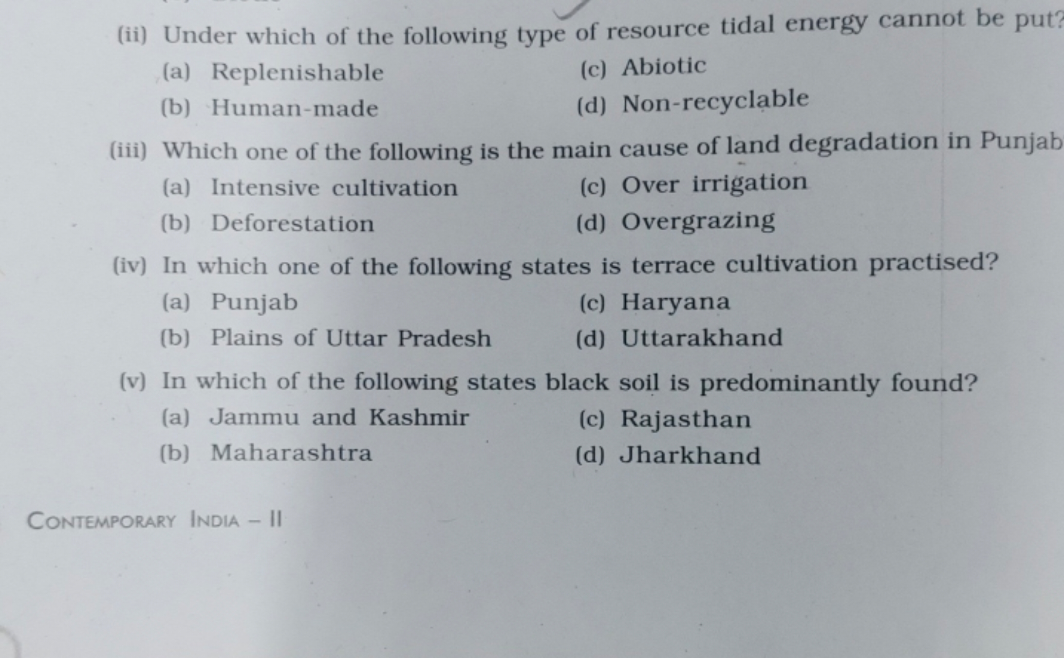 (ii) Under which of the following type of resource tidal energy cannot