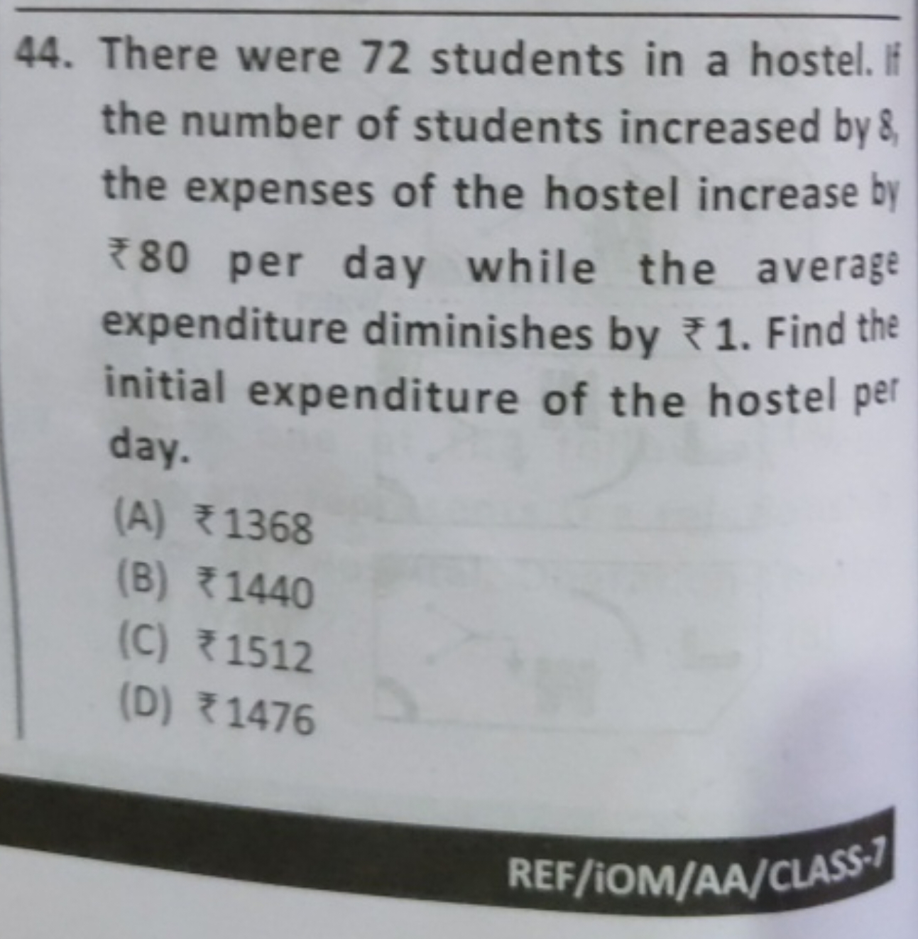 44. There were 72 students in a hostel. the number of students increas