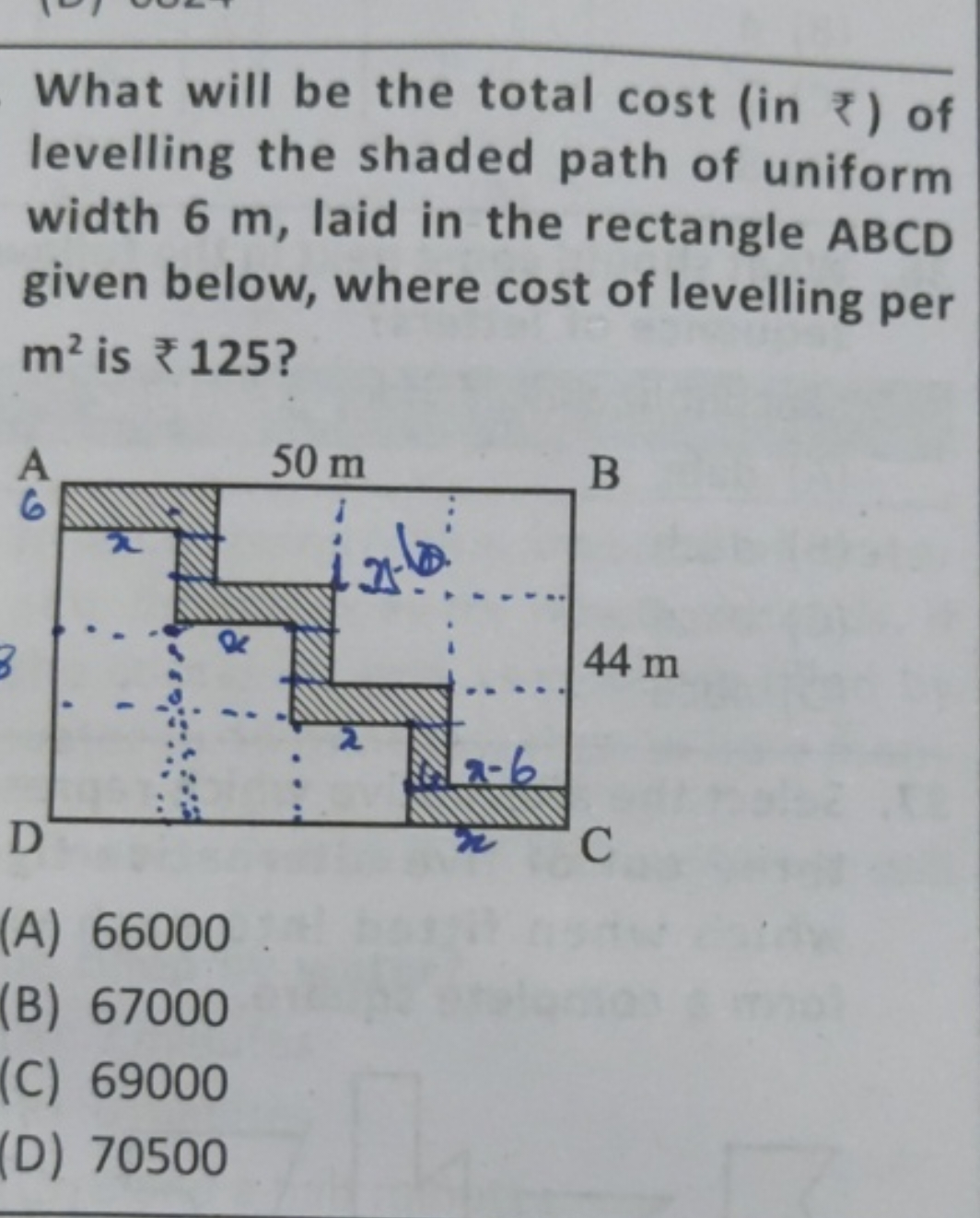 What will be the total cost (in ₹) of levelling the shaded path of uni