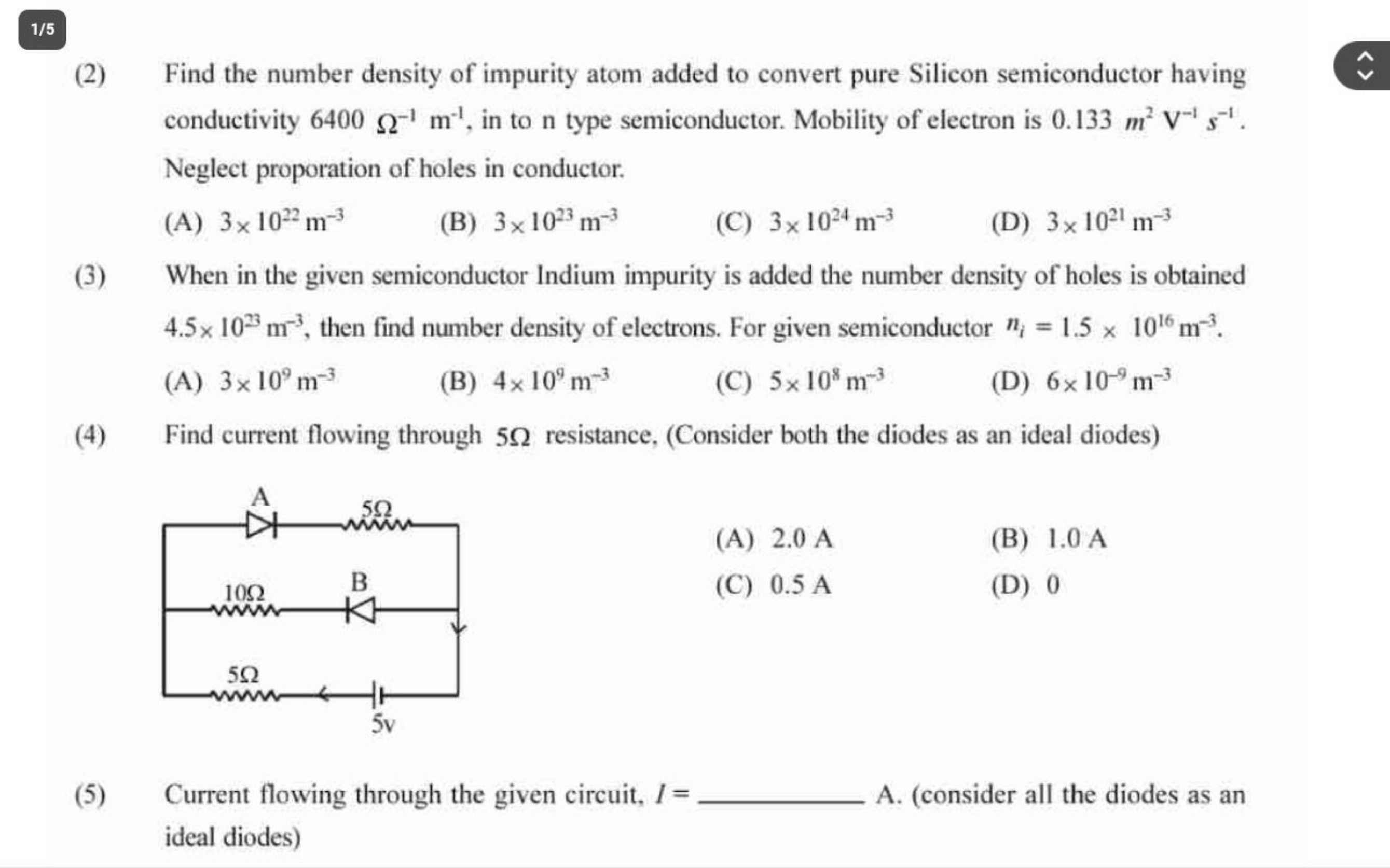 1/5
(2) Find the number density of impurity atom added to convert pure