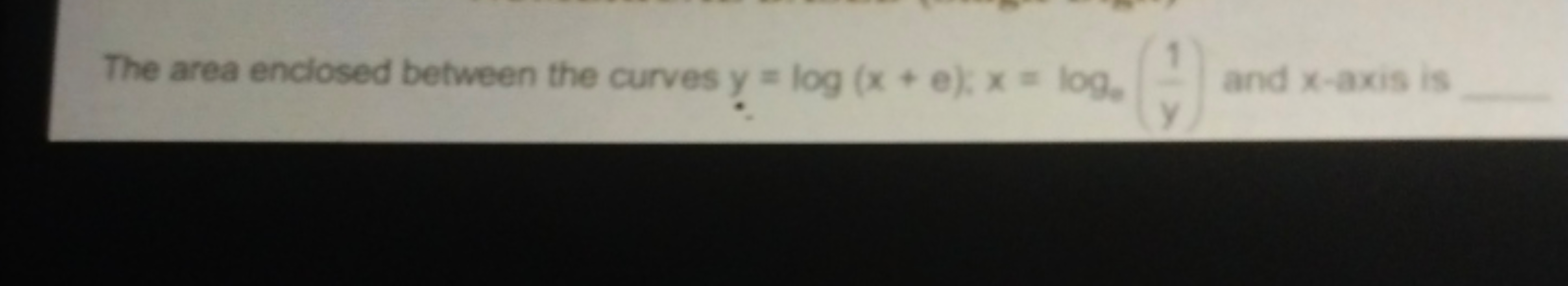 The area enclosed between the curves y=log(x+e),x=loge​(y1​) and x-axi