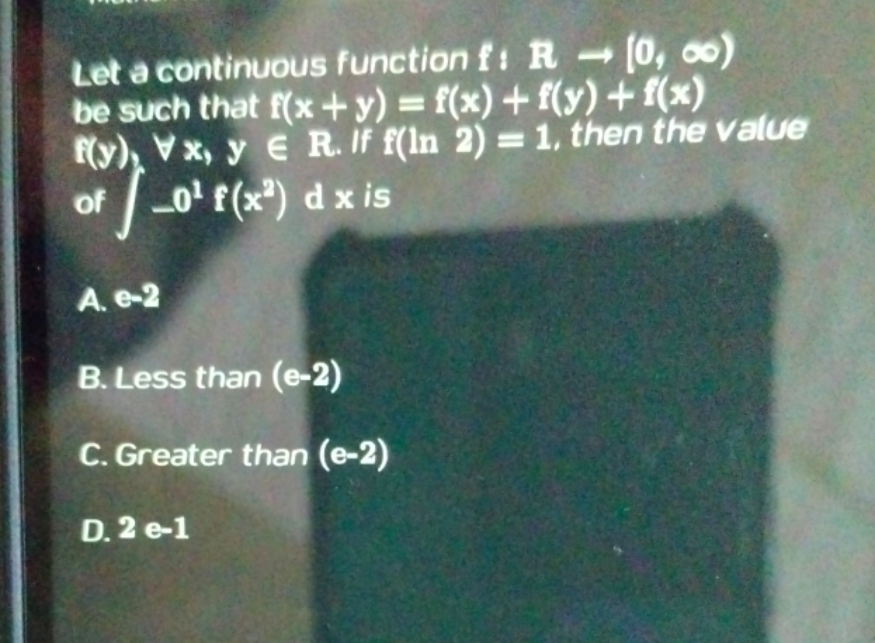 Let a continuous function f:R→(0,∞) be such that f(x+y)=f(x)+f(y)+f(x)