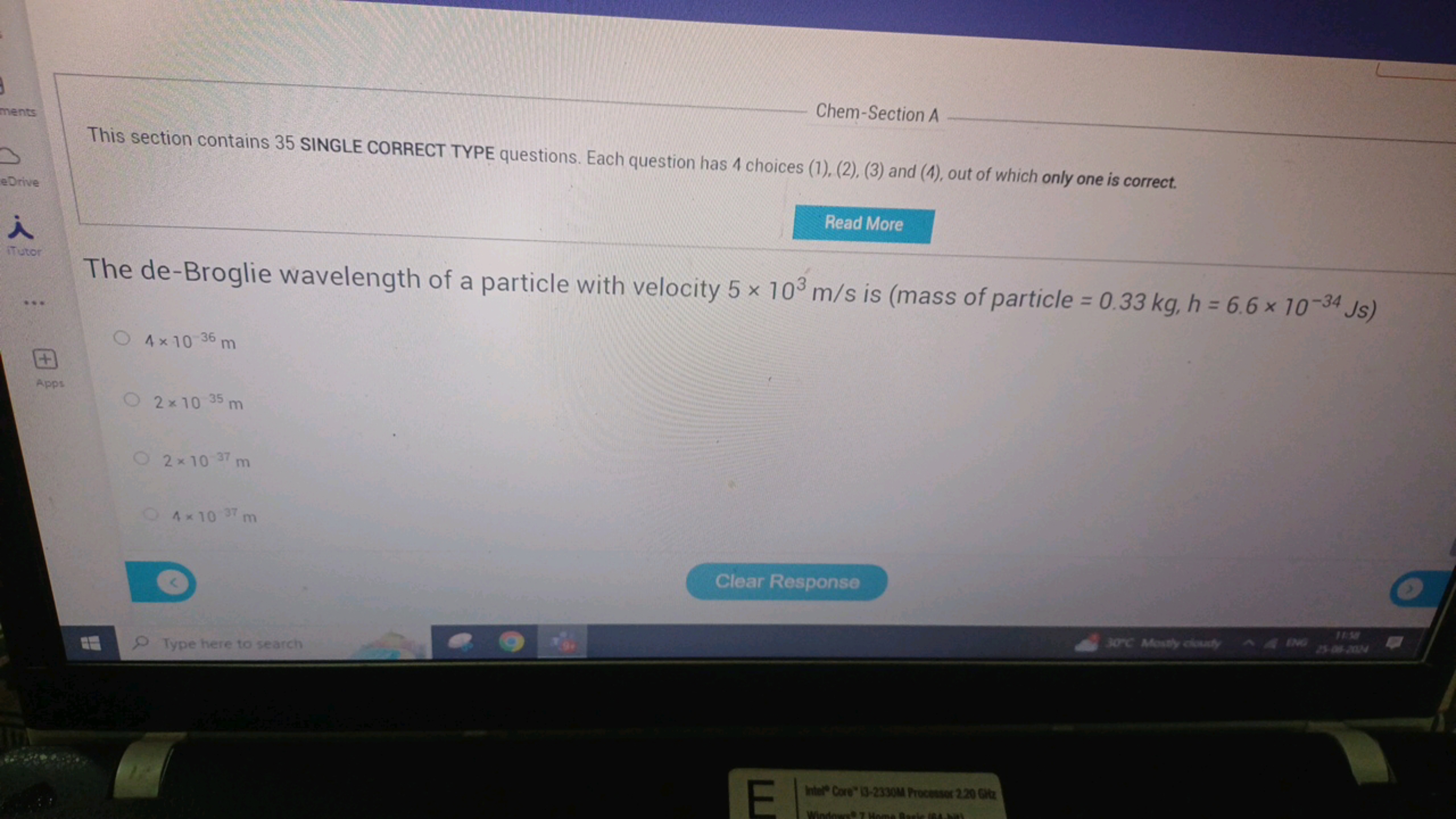 ments
eDrive
i
Chem-Section A
This section contains 35 SINGLE CORRECT 