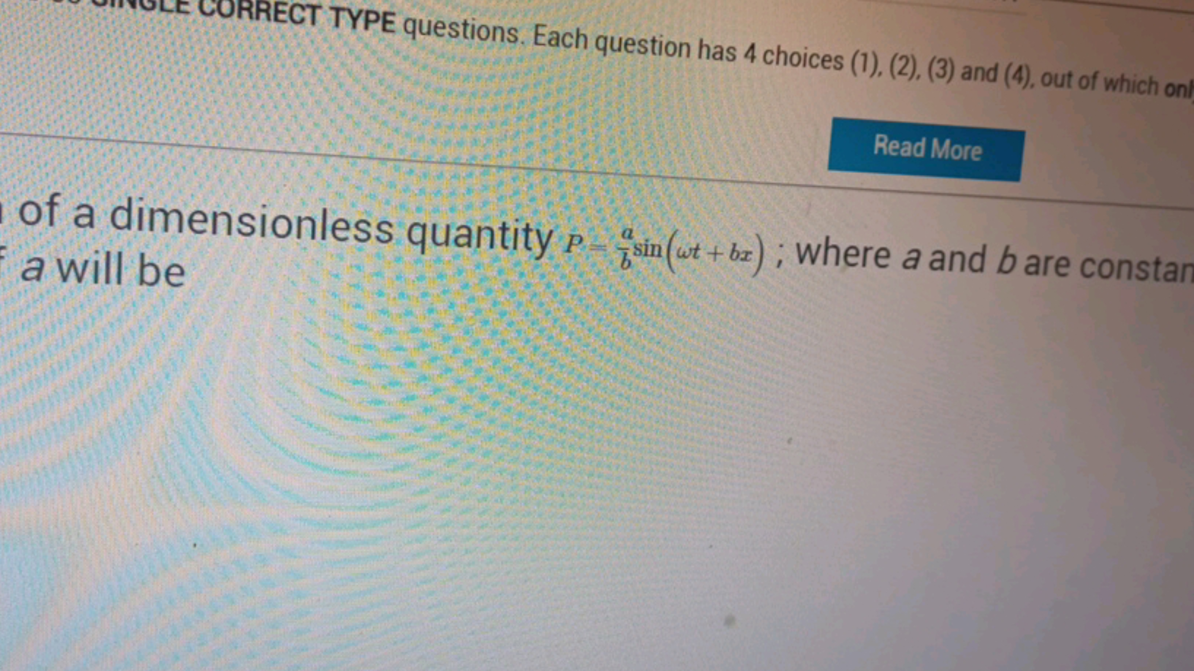 CORRECT TYPE questions. Each question has 4 choices (1), (2), (3) and 