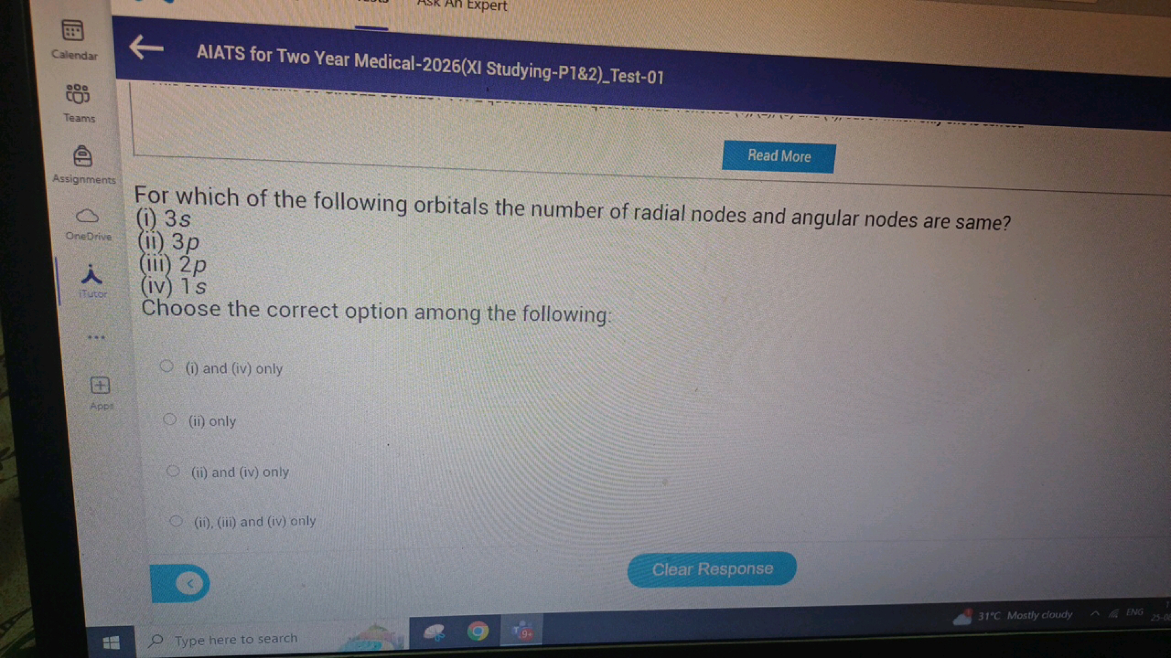 Calendar
AIATS for Two Year Medical-2026(XI Studying-P1\&2)_Test-01
Re