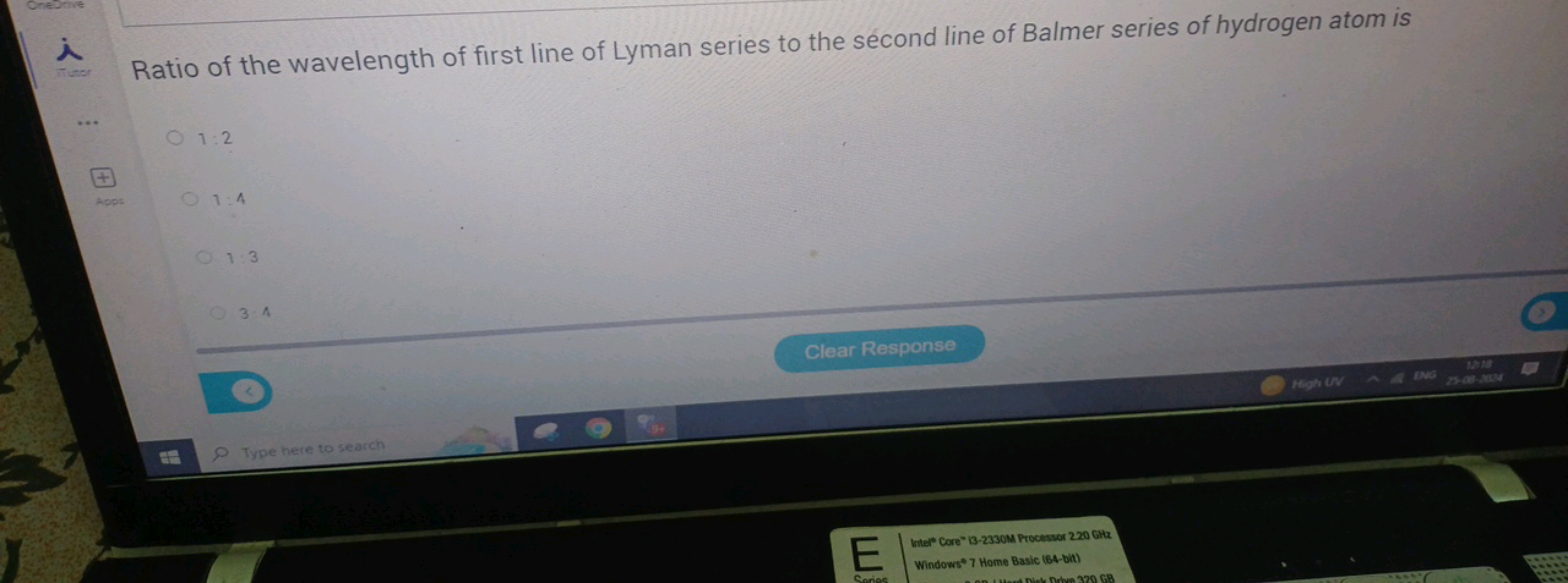 Ratio of the wavelength of first line of Lyman series to the second li