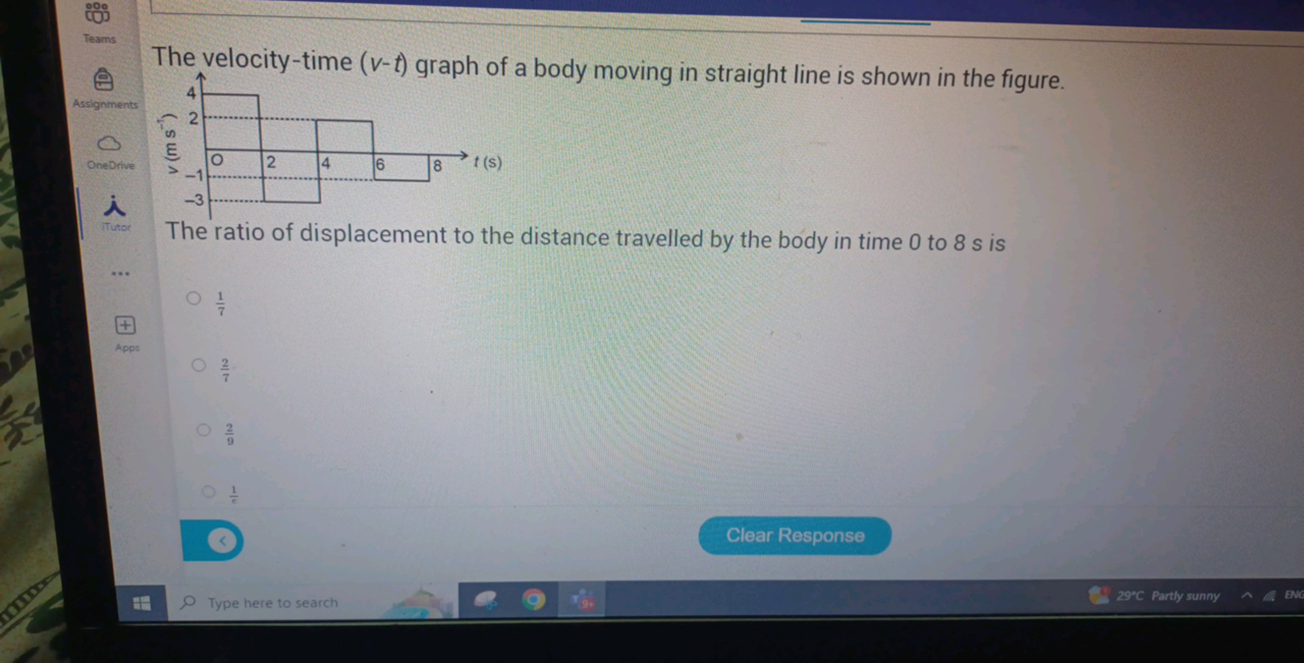 The velocity-time (v−t) graph of a body moving in straight line is sho