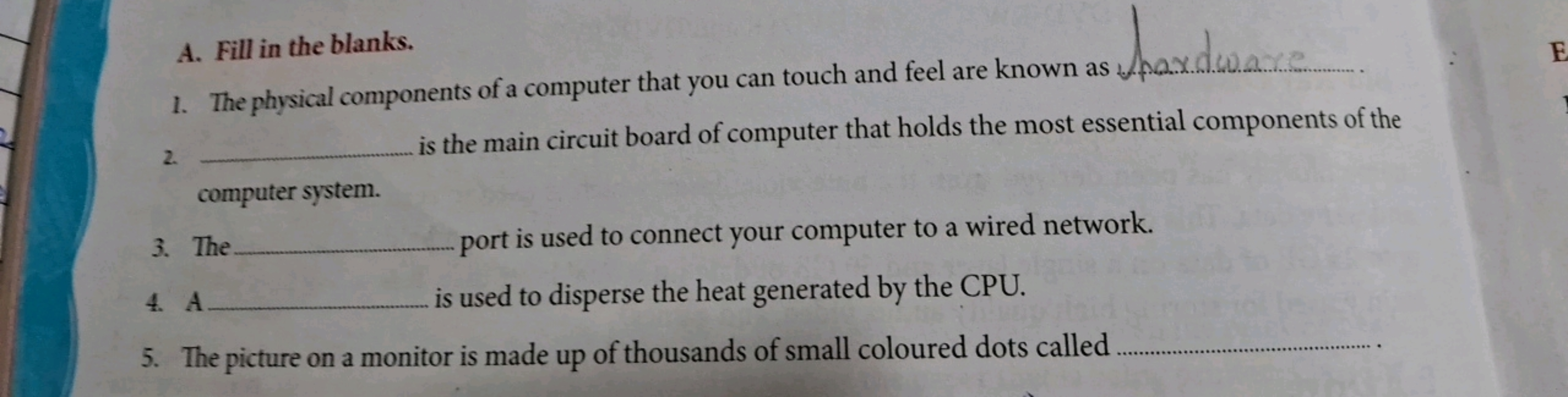 A. Fill in the blanks.
1. The physical components of a computer that y