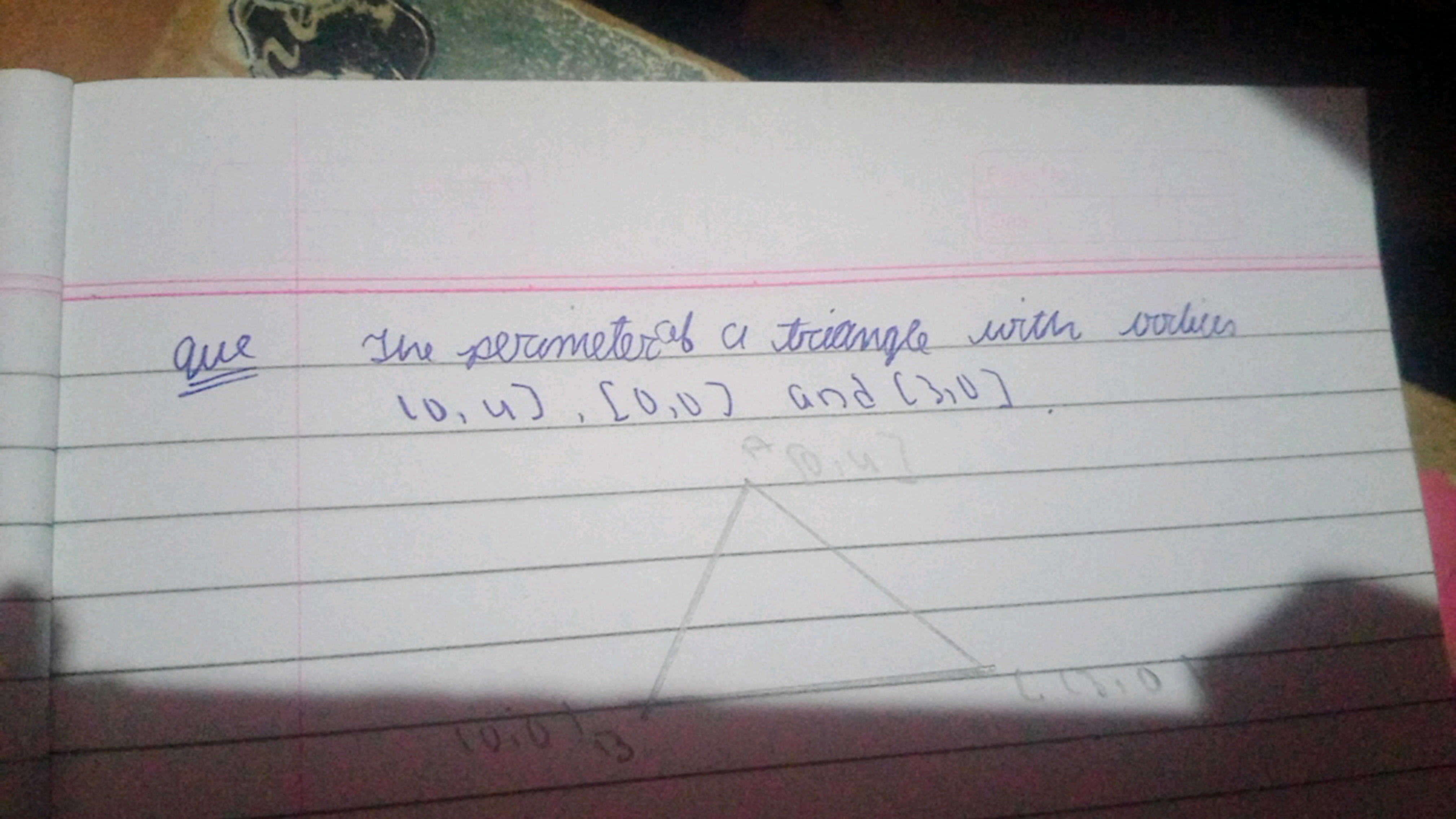 que The perameterab a triample with oorliees (0,4),[0,0] and (3,0].