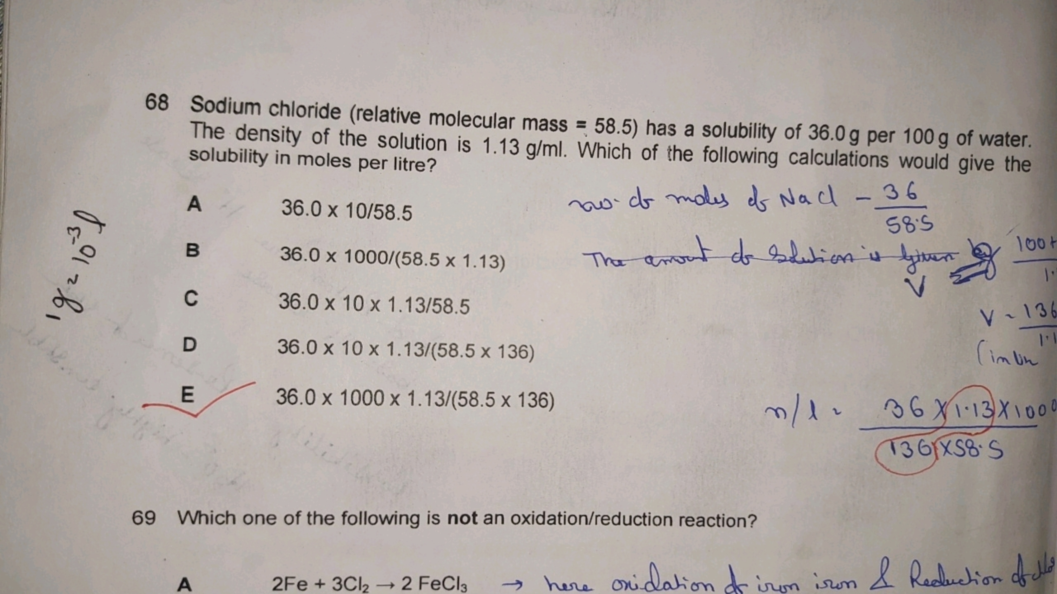 68 Sodium chloride (relative molecular mass =58.5 ) has a solubility o