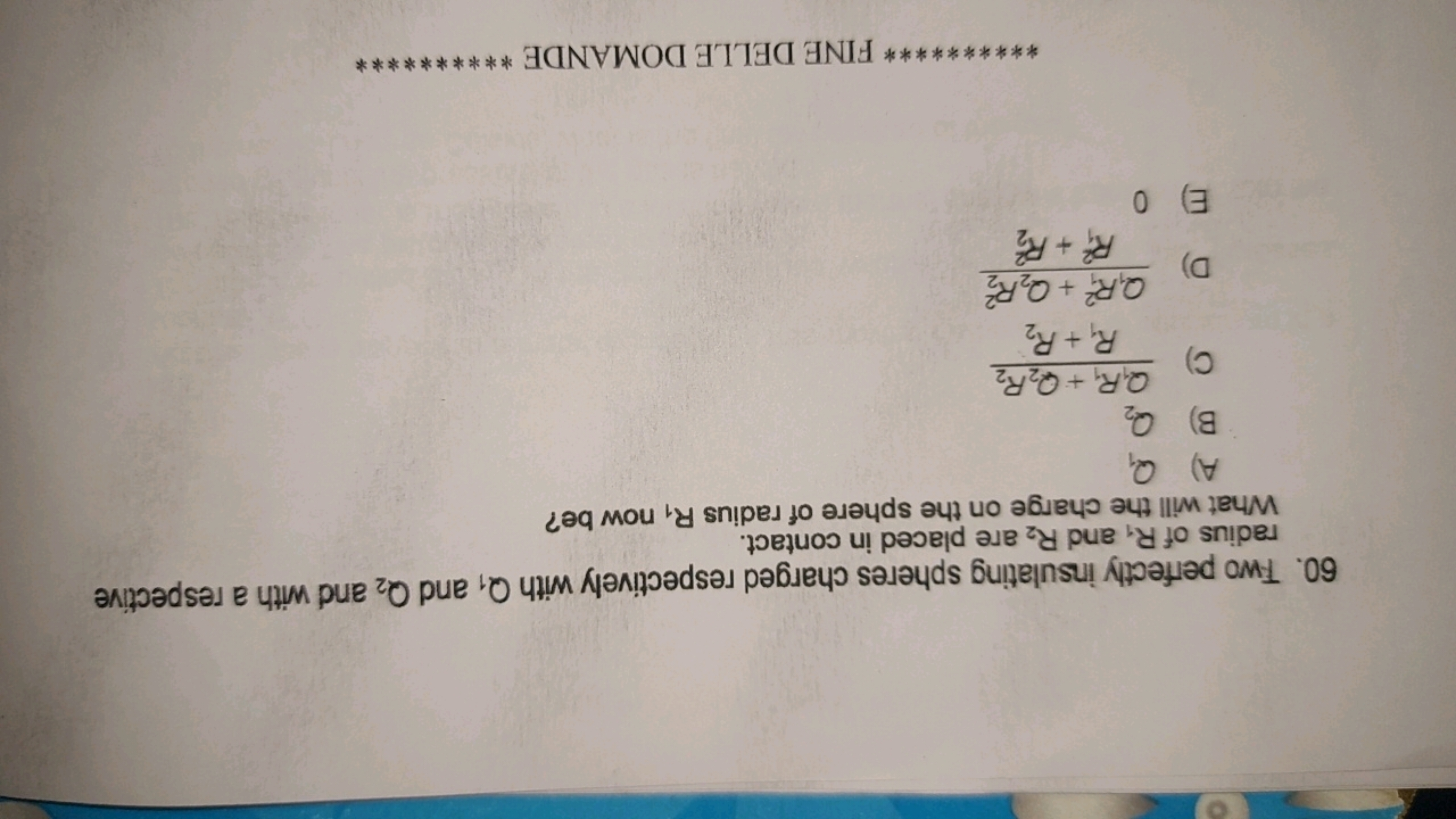 60. Two perfectly insulating spheres charged respectively with Q₁ and 