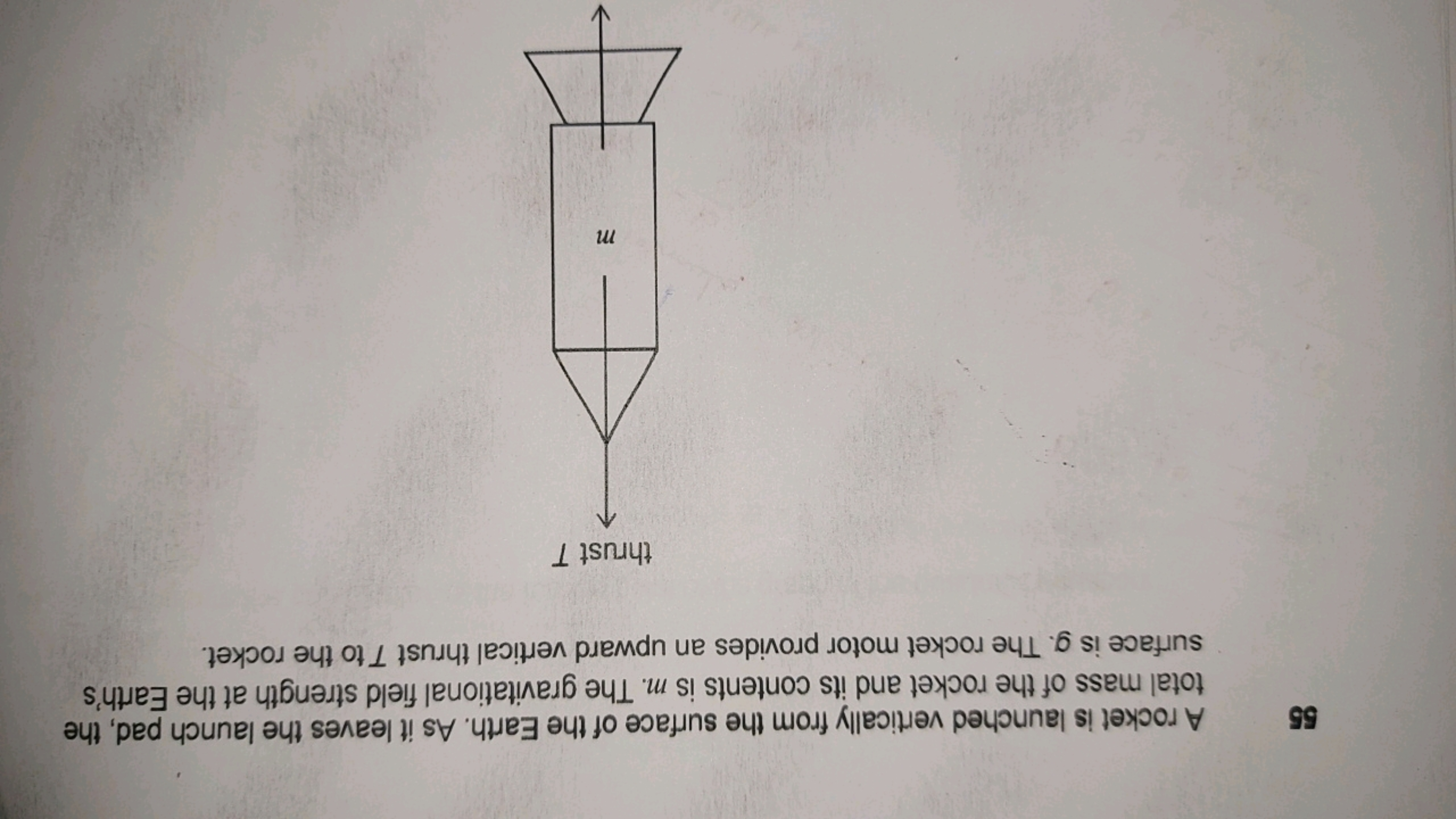 55 A rocket is launched vertically from the surface of the Earth. As i