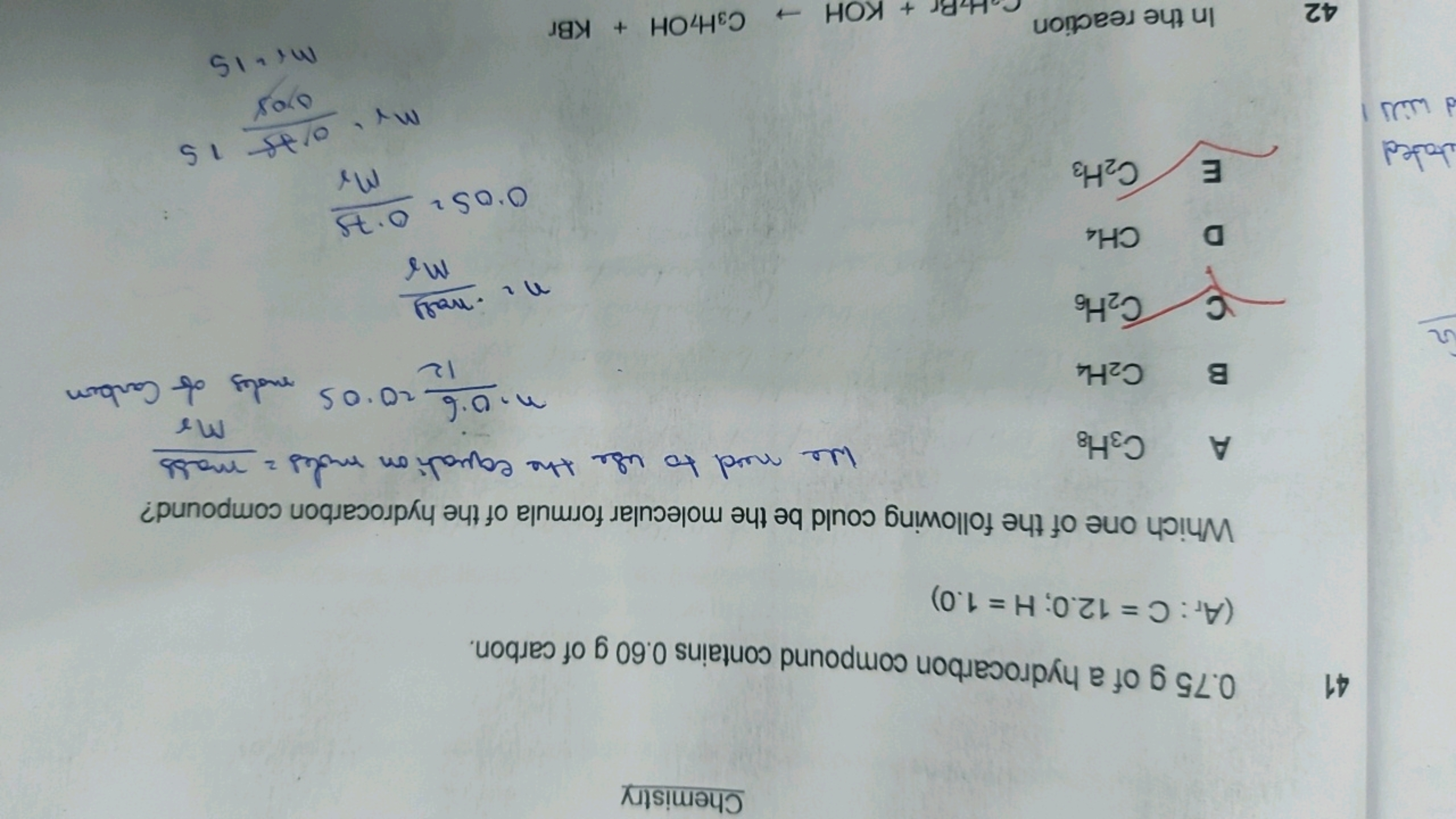 Chemistry
5
stated
41
0.75 g of a hydrocarbon compound contains 0.60 g