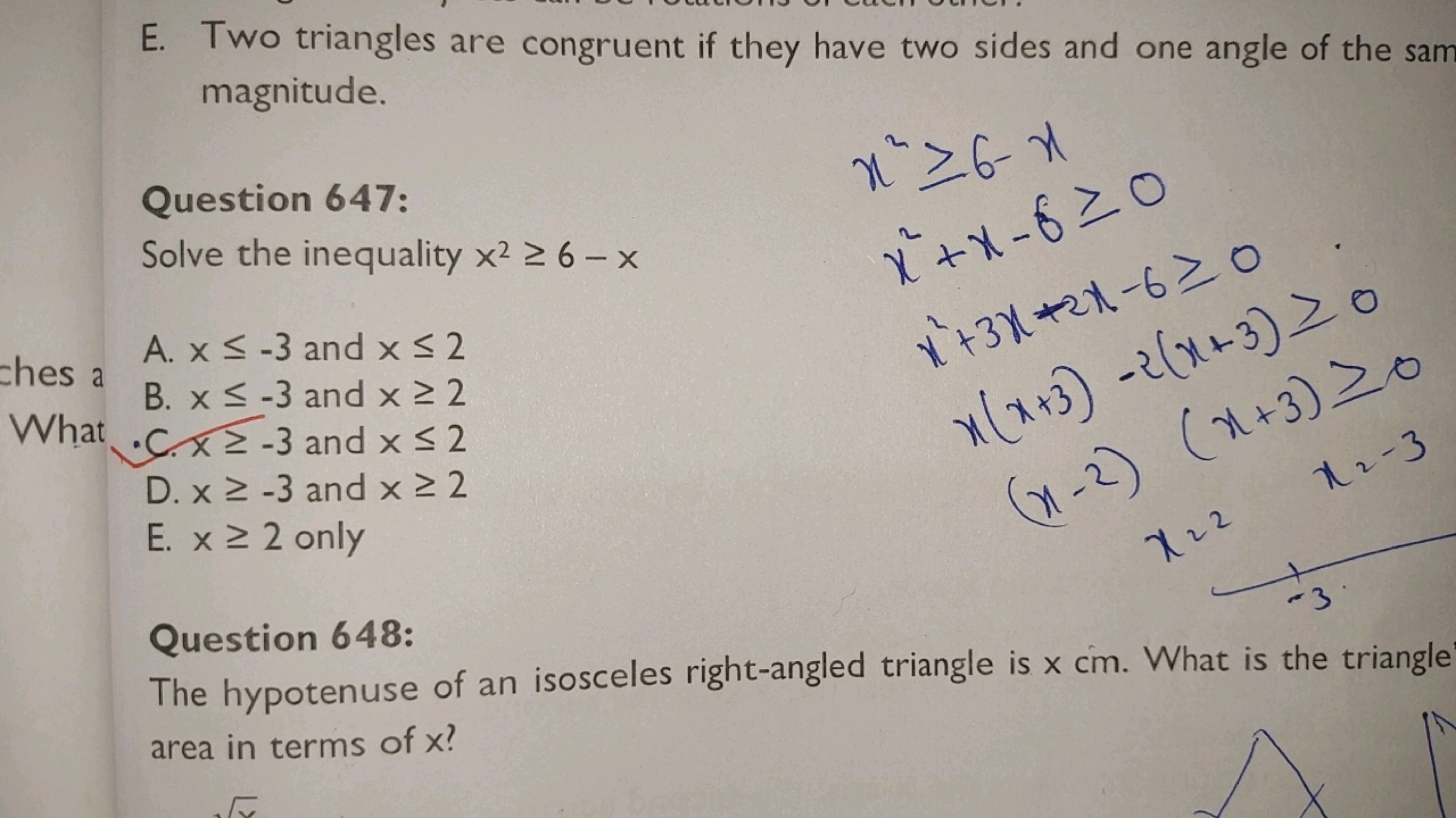 ches a
magnitude.
E. Two triangles are congruent if they have two side