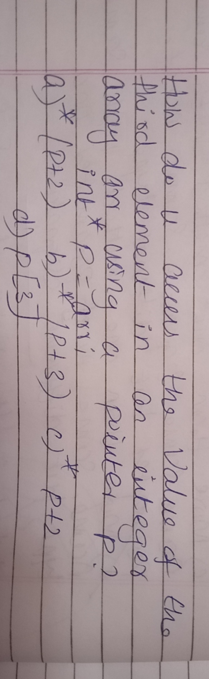 Hon do u aces the Value of the third element in an integer andy an usi