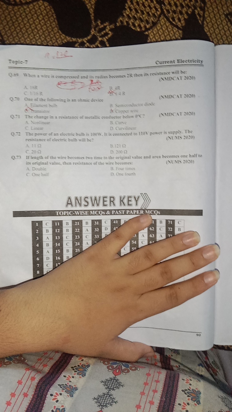 Togien 7
Current Slectricity
Q05. Which a wire is comprened and its ra