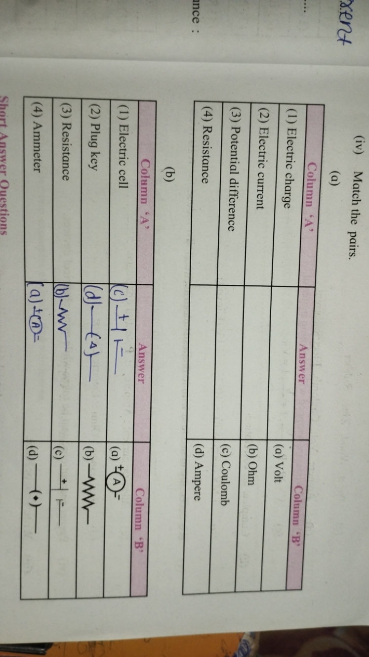 rent
(iv) Match the pairs.
(a)
\begin{tabular} { | l | l | l | } 
\hli