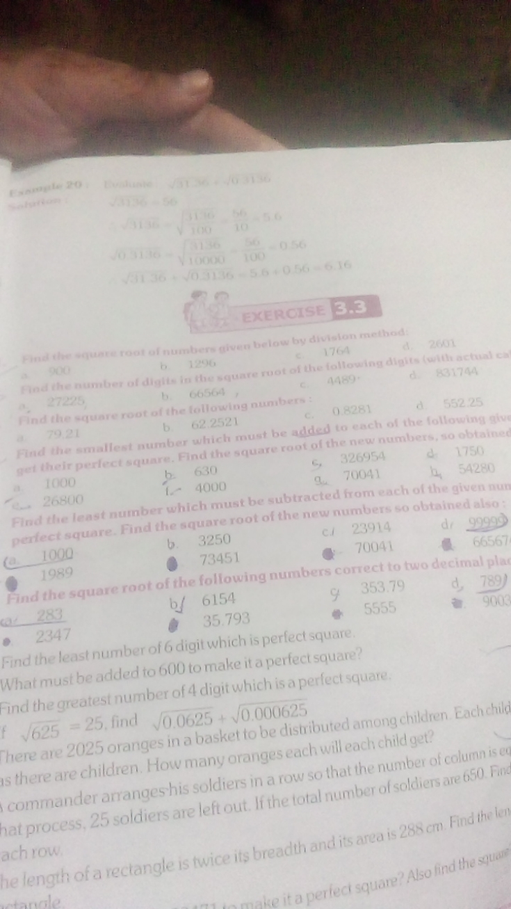 EXERCISE 3.3
Given below by division meth.
a. 900 b. 1296
-1764
d. 260