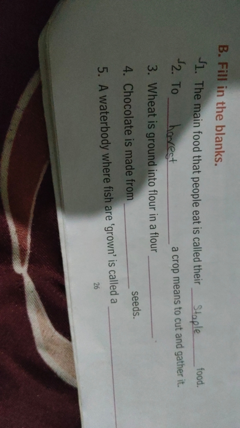 B. Fill in the blanks.
∫1​. The main food that people eat is called th