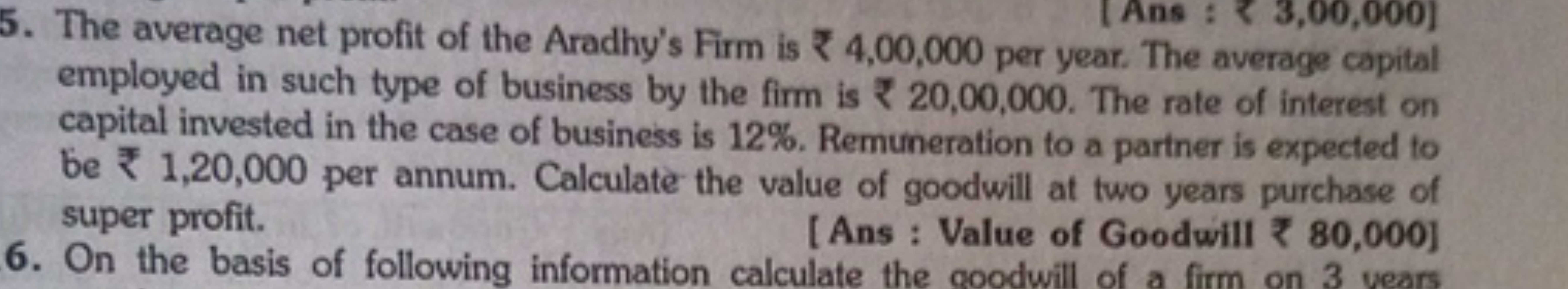 5. The average net profit of the Aradhy's Firm is ₹4,00,000 per year. 