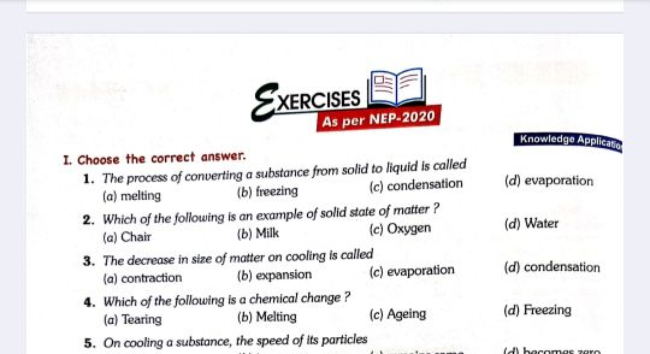 EXERCISES □
As per NEP-2020
I. Choose the correct answer.

Knowledge A