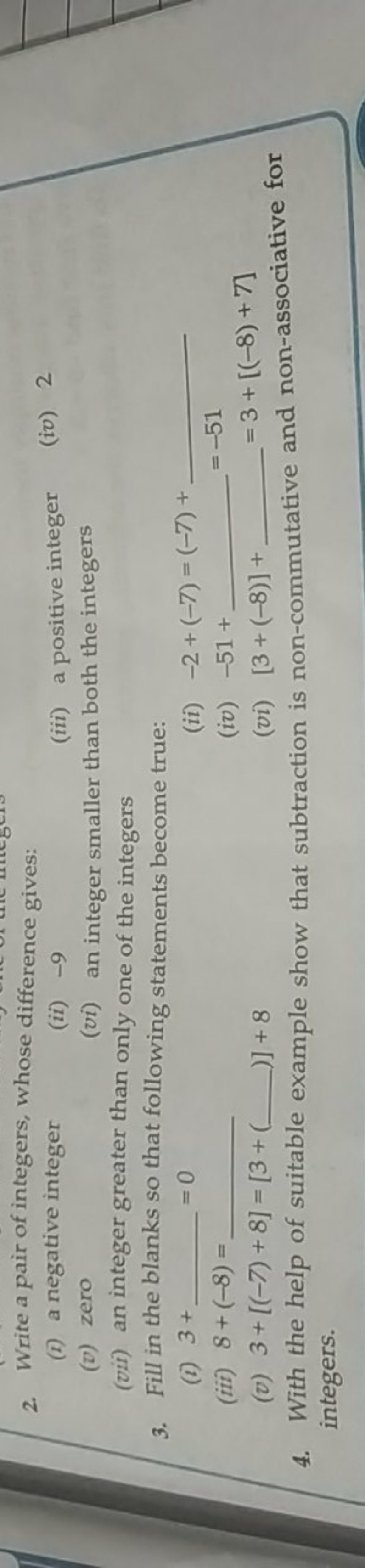 2. Write a pair of integers, whose difference gives:
(D) a negative in