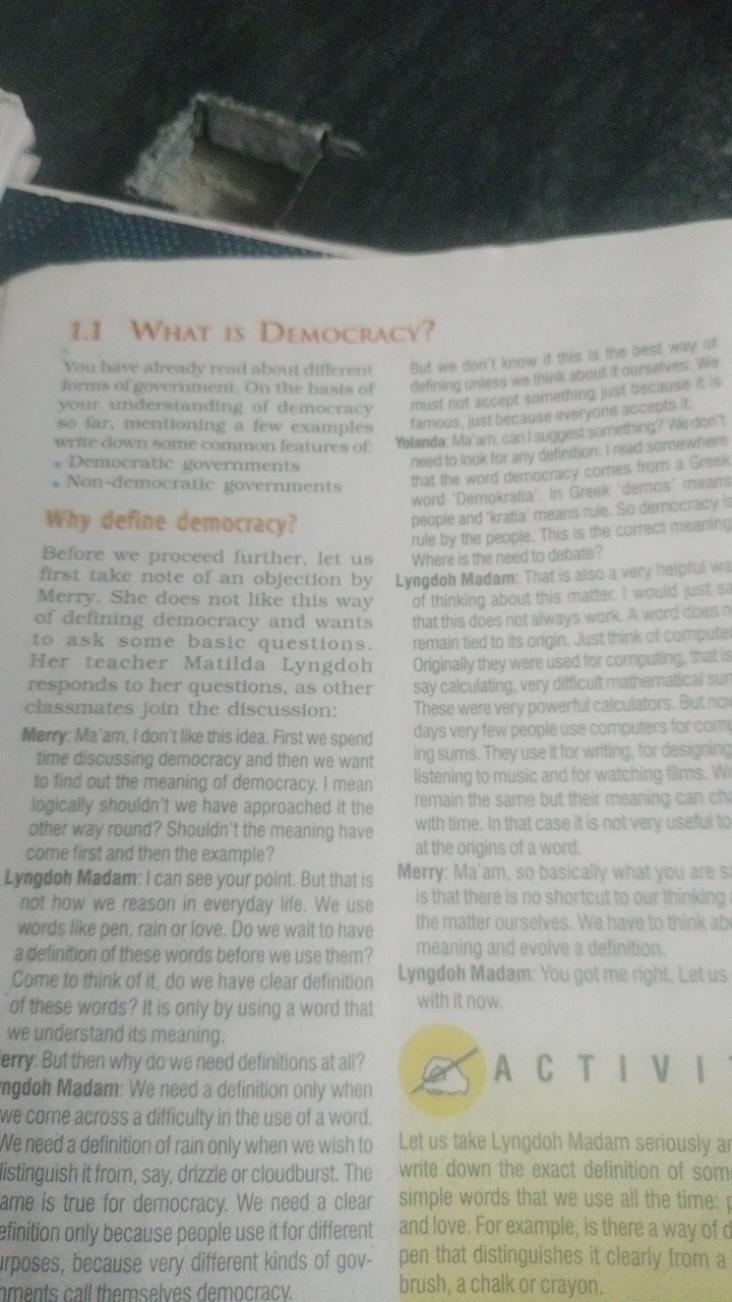 1.1 What is Democracy?

You have already read about different Tou ins 