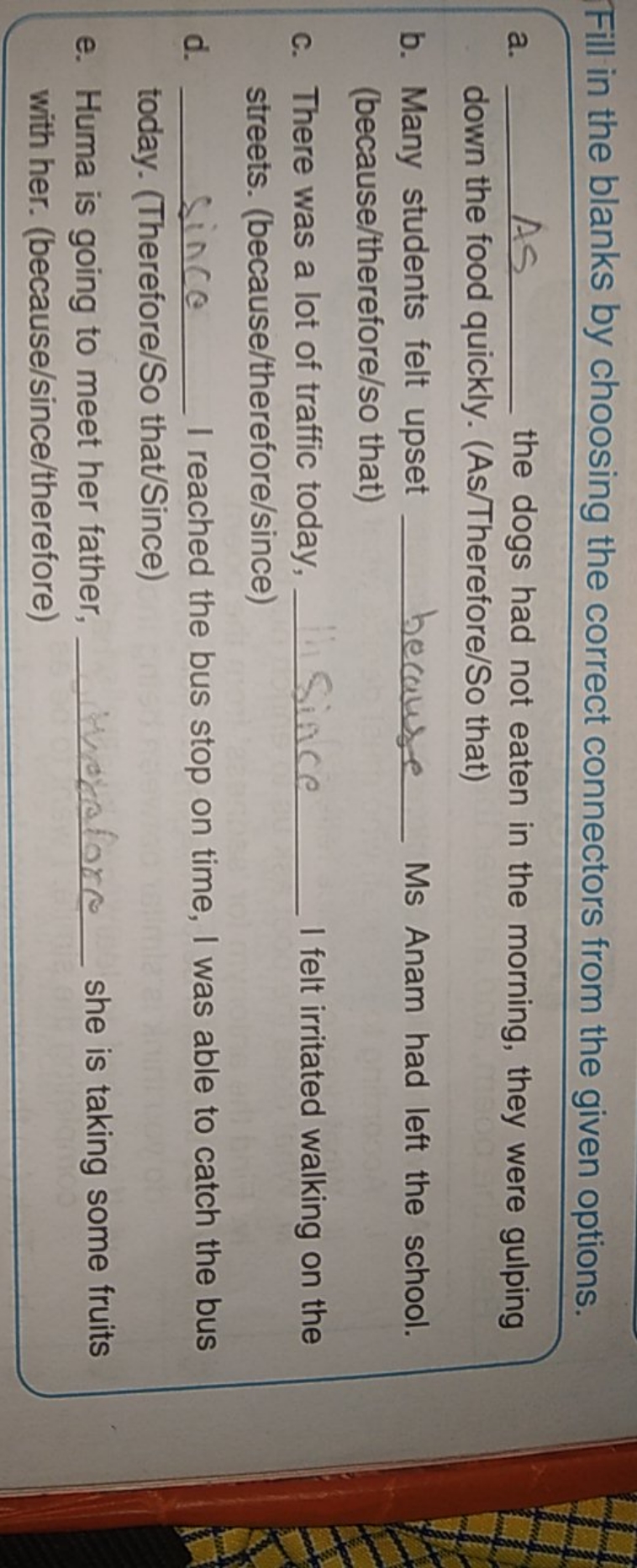 Fill in the blanks by choosing the correct connectors from the given o