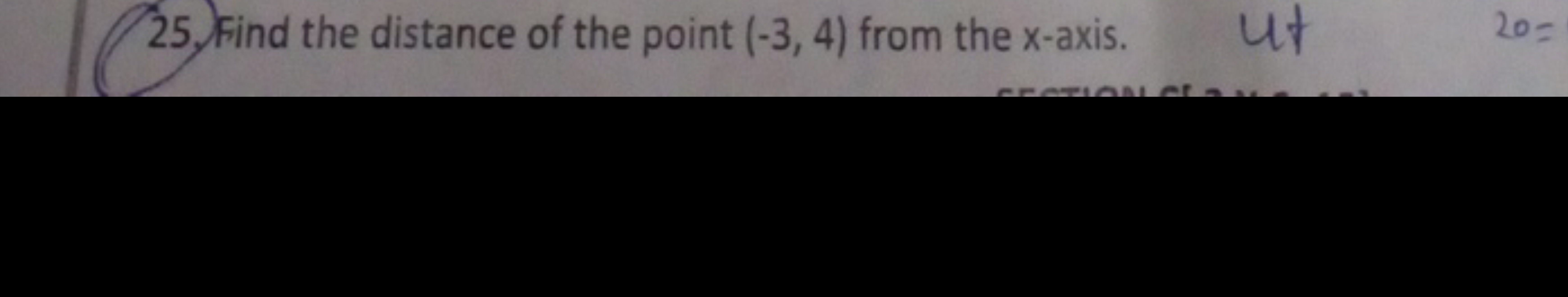 25. Find the distance of the point (−3,4) from the x-axis.
ut
20=