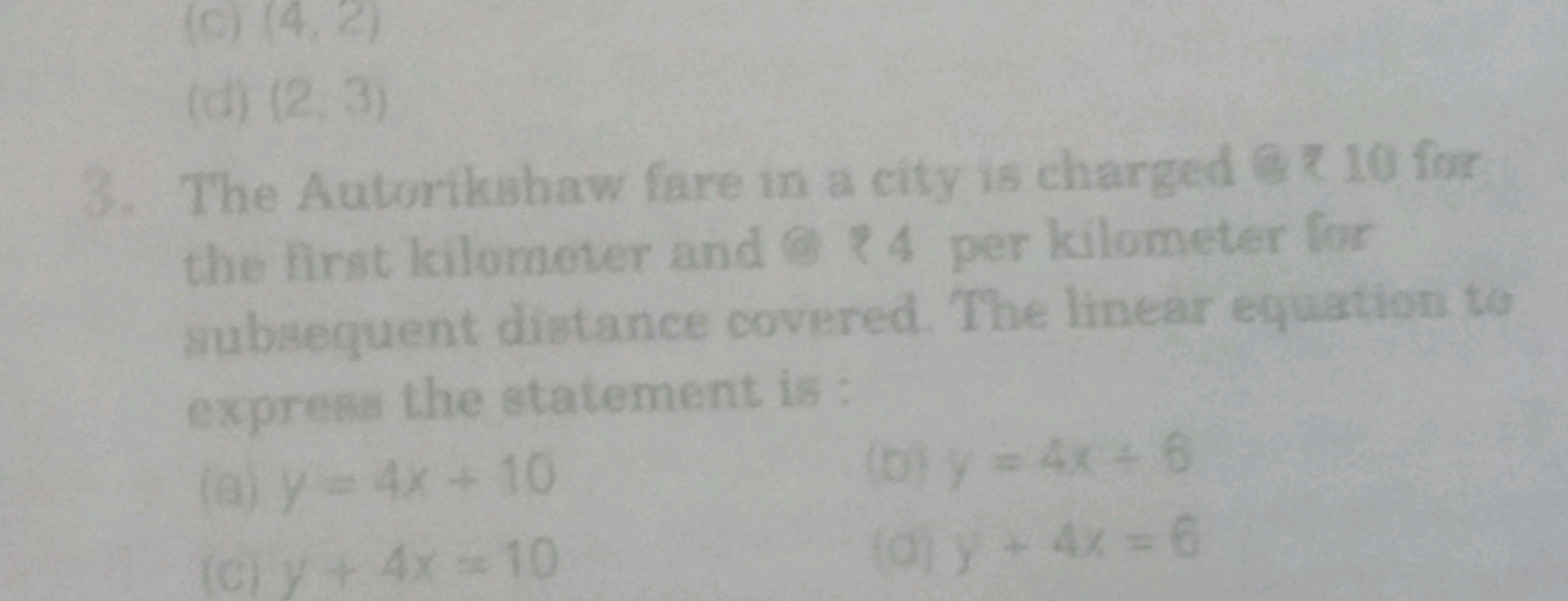 (d) (2,3)

Che Antoril uhaw fare in a city is charged co? 20 for the l