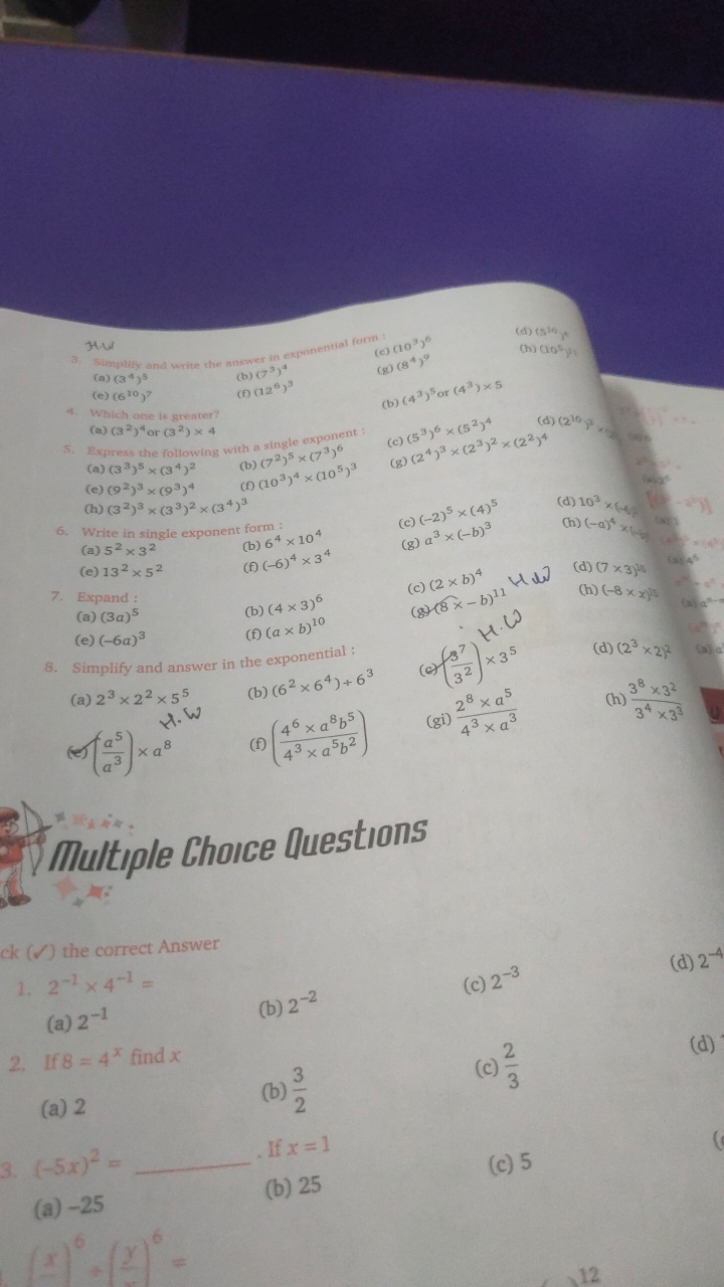 HW, and write the answer in exponential form
(c) (103)6
(a) (s16 F
(h)