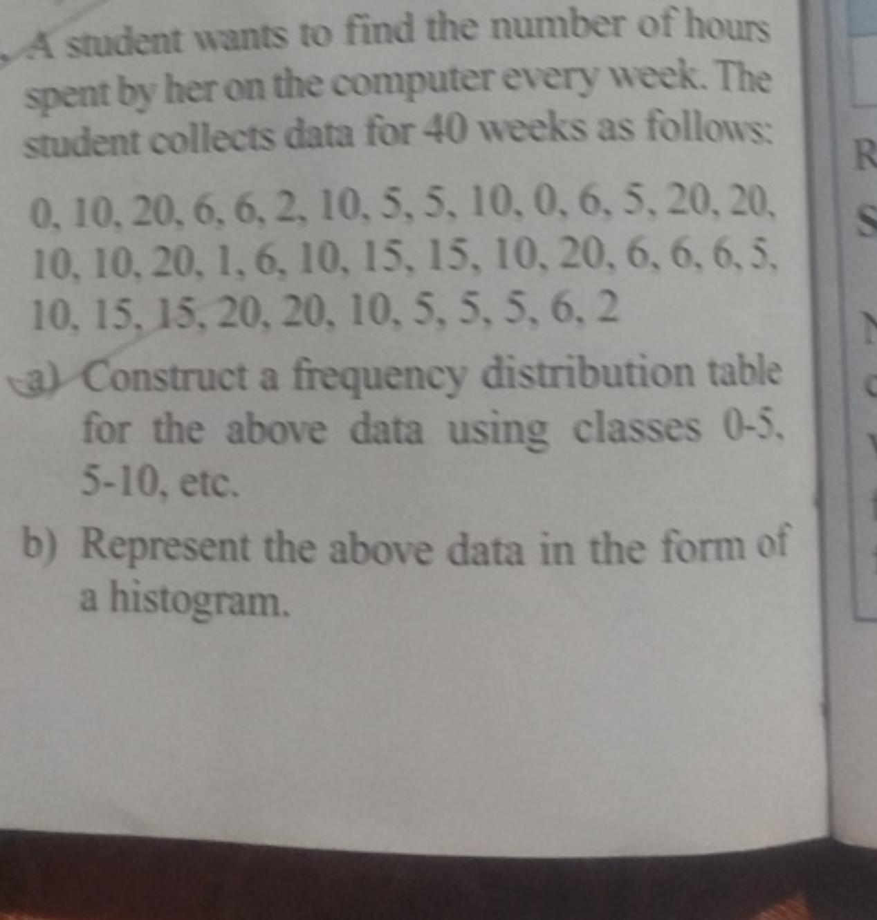 A student wants to find the number of hours spent by her on the comput