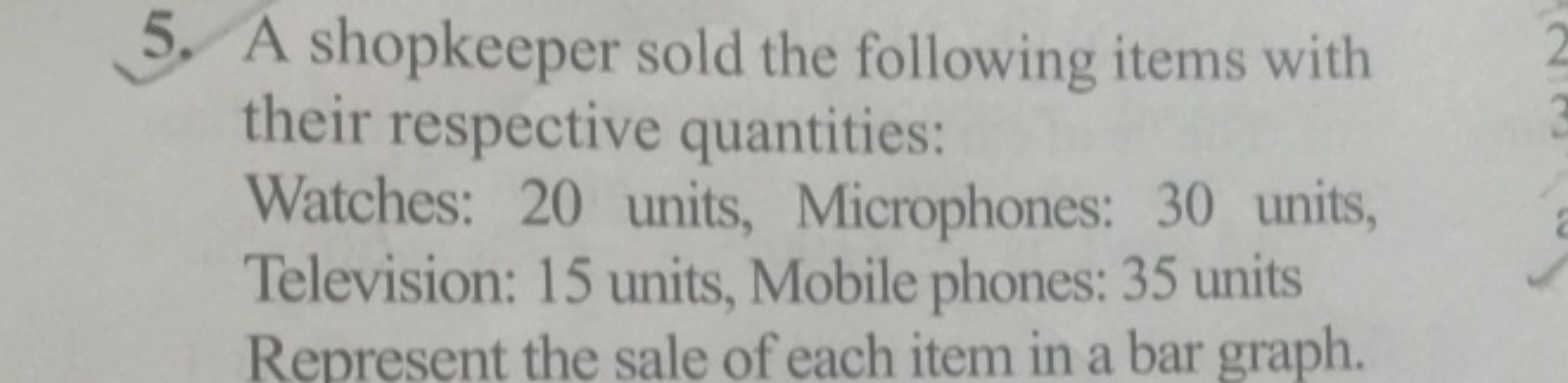 5. A shopkeeper sold the following items with their respective quantit