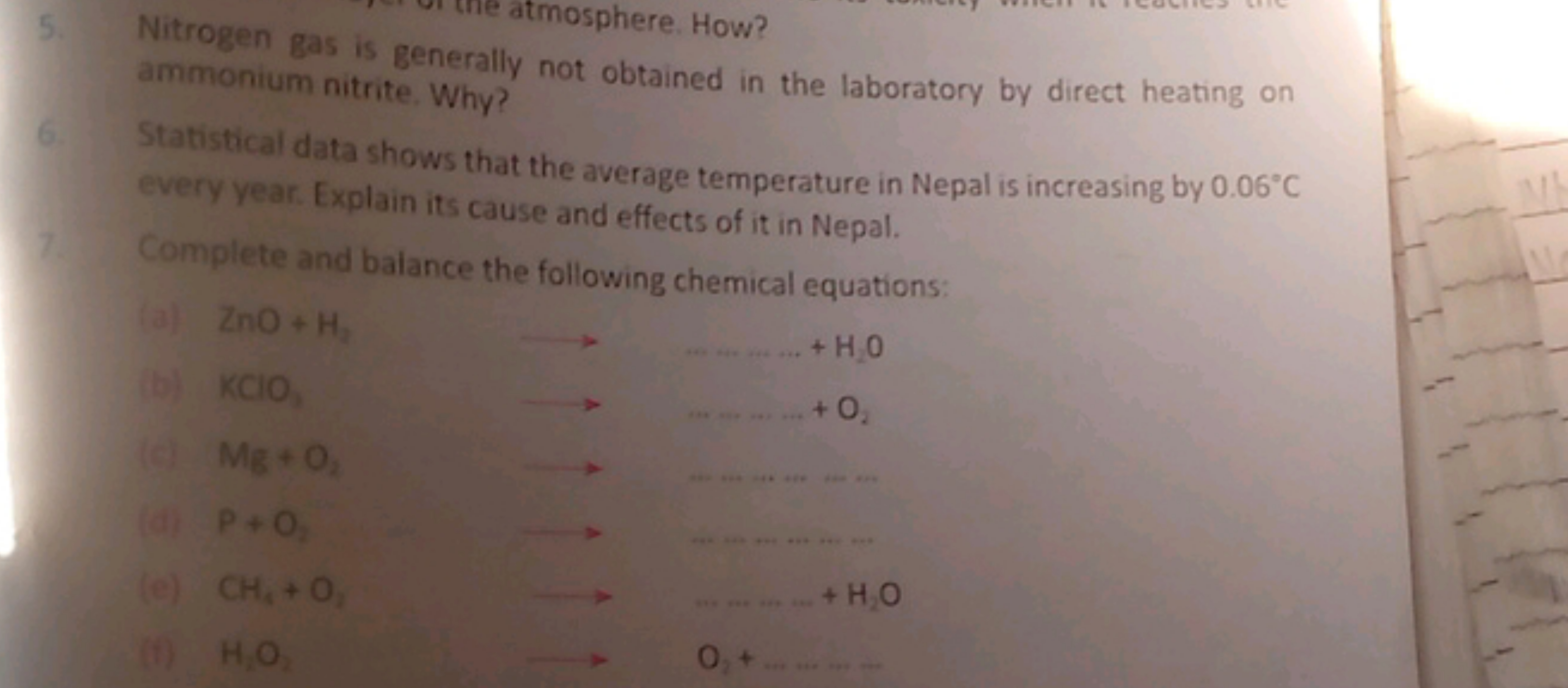 atmosphere. How? ammonium nitrite. Why?
(6) Statistical data shows tha