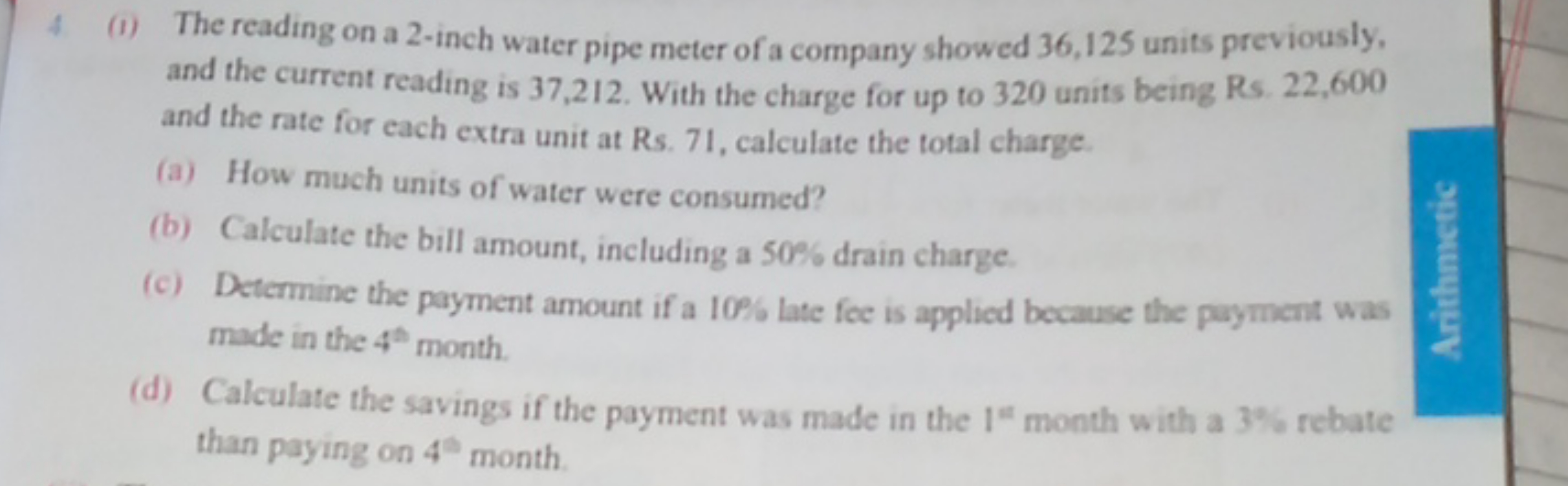 4 (1) The reading on a 2-inch water pipe meter of a company showed 36,