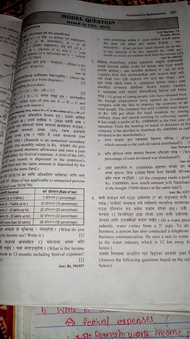 Compulsory Mathomatios
357
MODEL QUESTION
Issued by CDC, 2078 CC, C= ब